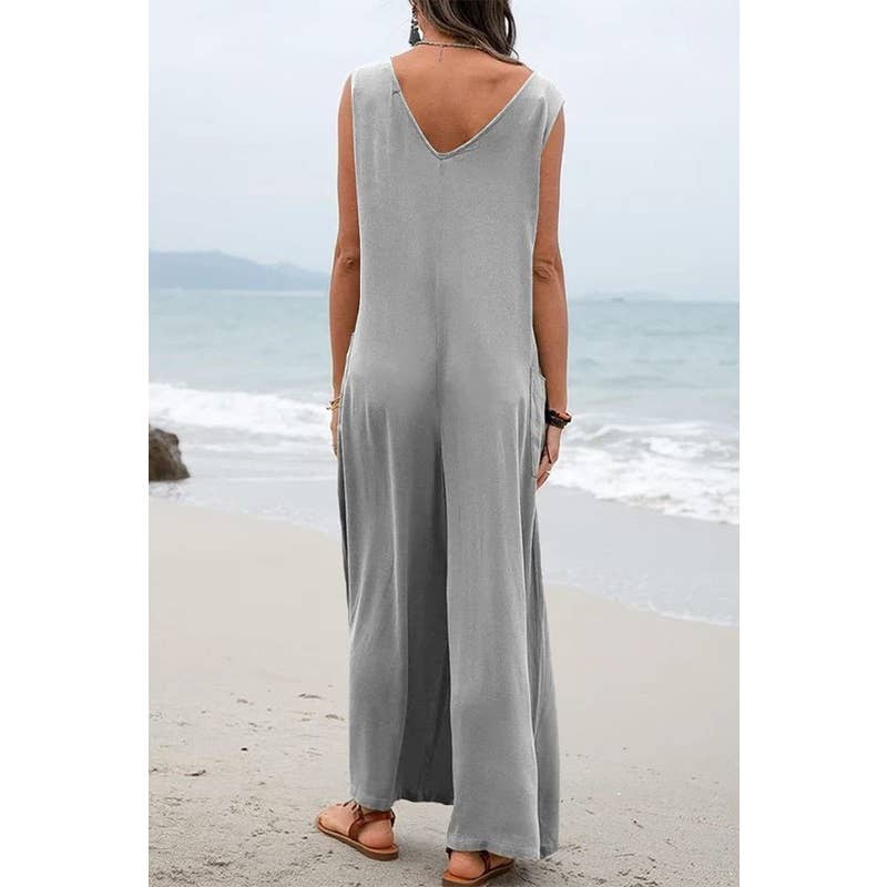 New Solid Color Pocket Fashion Jumpsuit : OLIVE GREEN / L