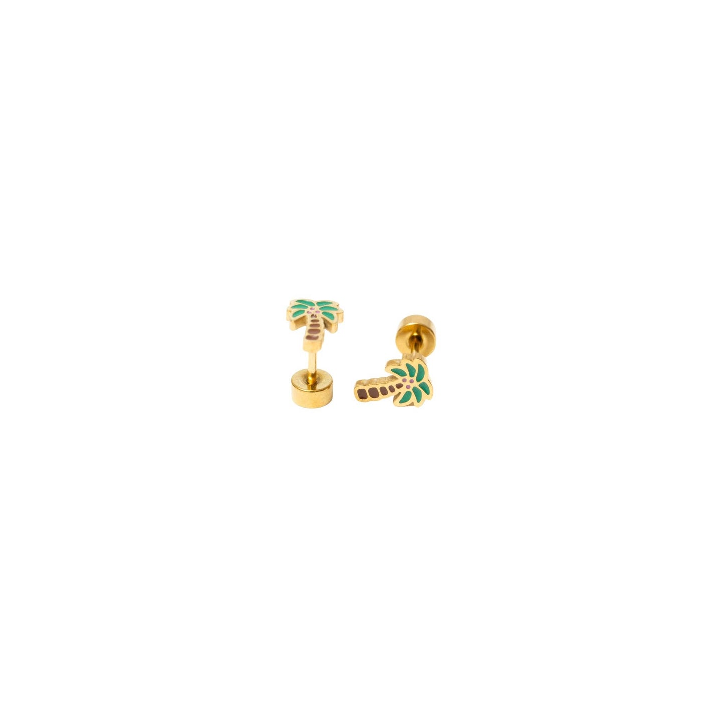Palm Tree Stud Earrings - Hypoallergenic, Flat Back, Girl: Pair
