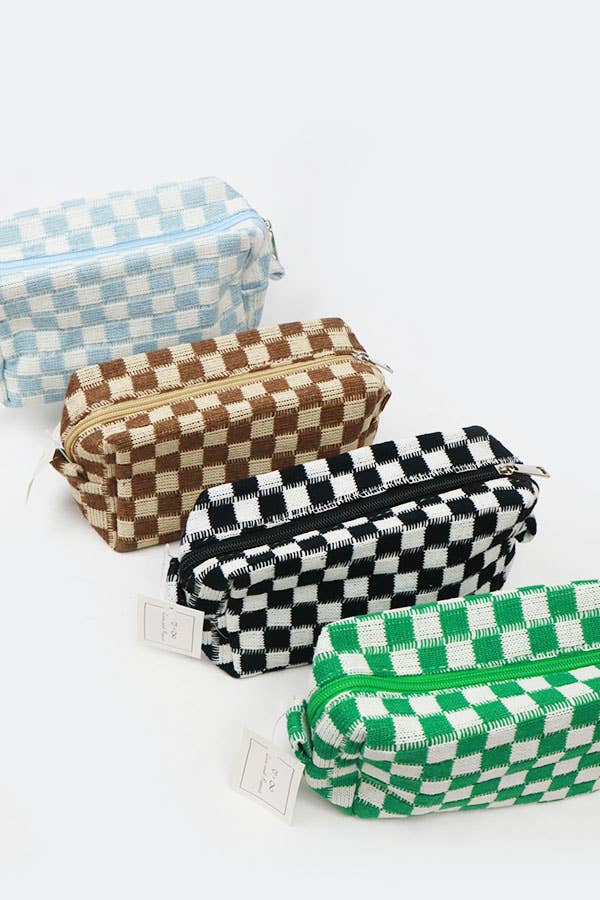 Checkered Knitted Cosmetic Bag: LAVENDER / ONE