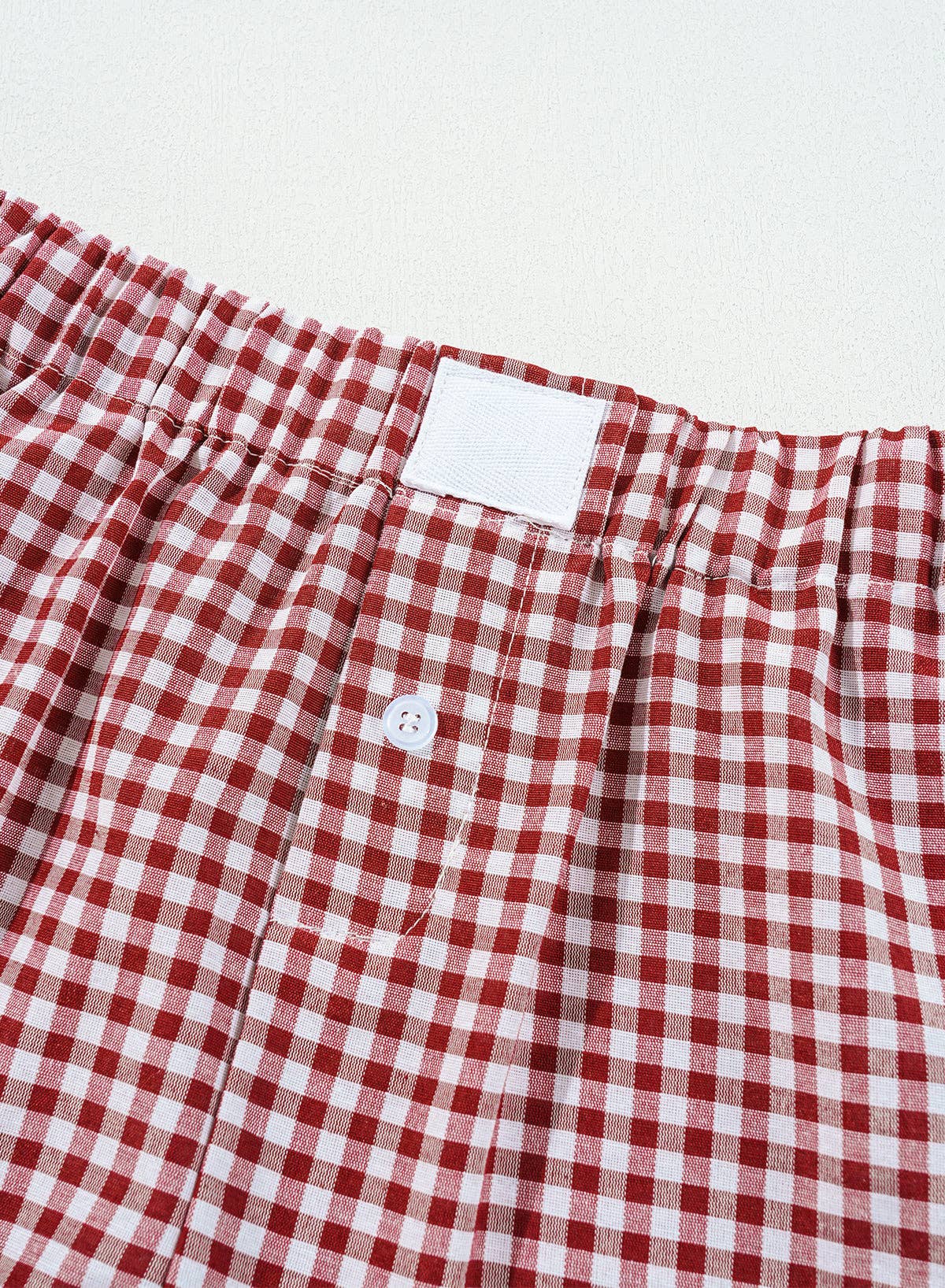 Red Gingham High Waisted Elastic Waist Summer Shorts: Red Stripe / 100%Polyester / 2XL