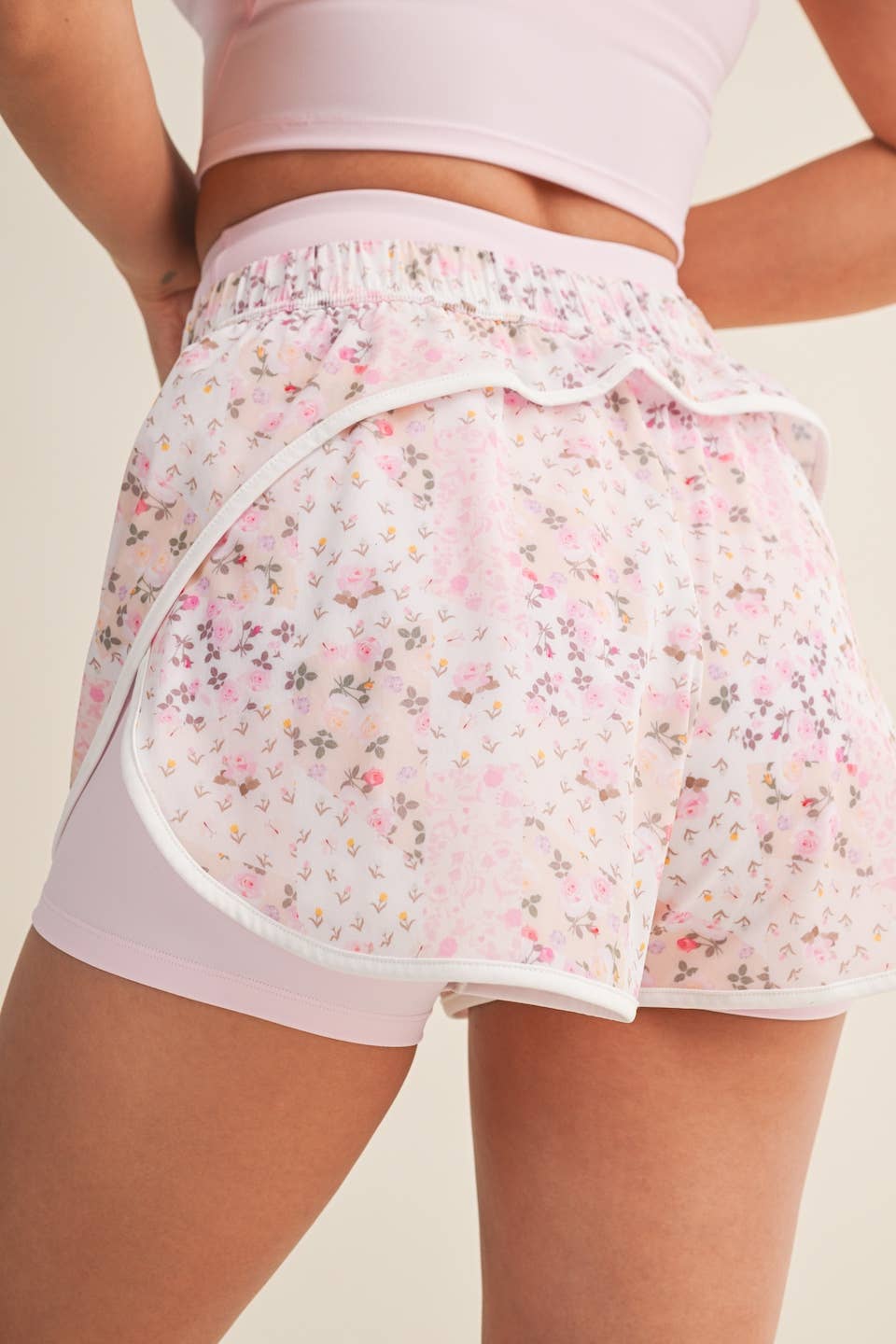 Patchwork Print Double Layer Nylon Shorts: Pink Patchwork / L