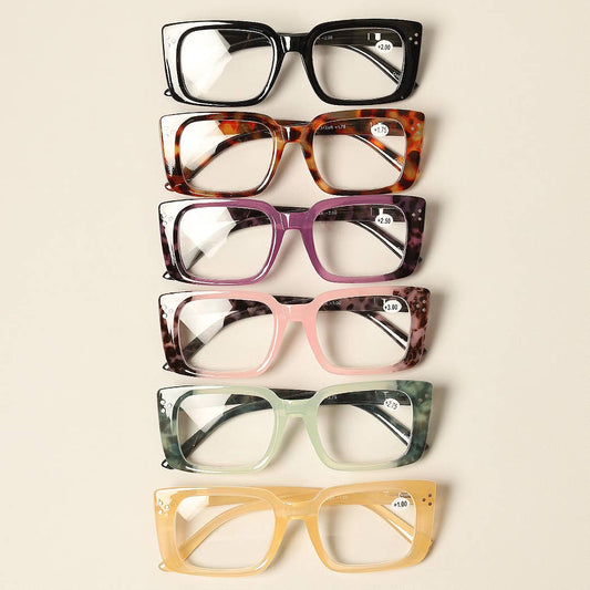 Women's Tortoise Rectangle Reading Glasses: 12 ASSORTED COLOR / One Size