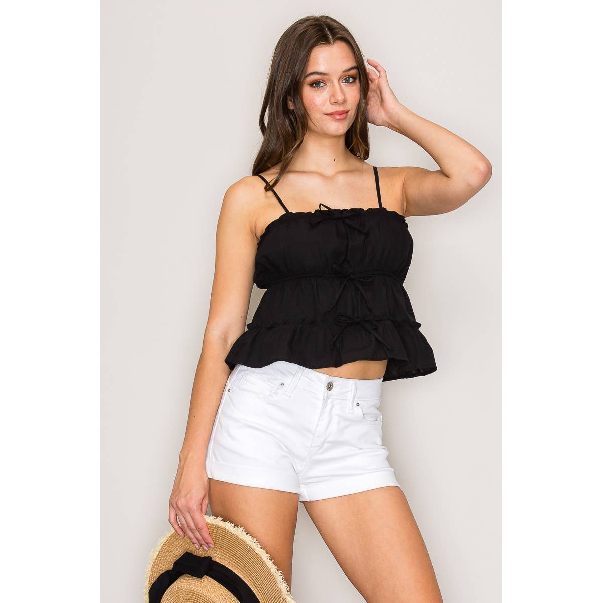 Spaghetti Strap Double Tier Baby Doll Top: Red / S-M-L(2-2-2)