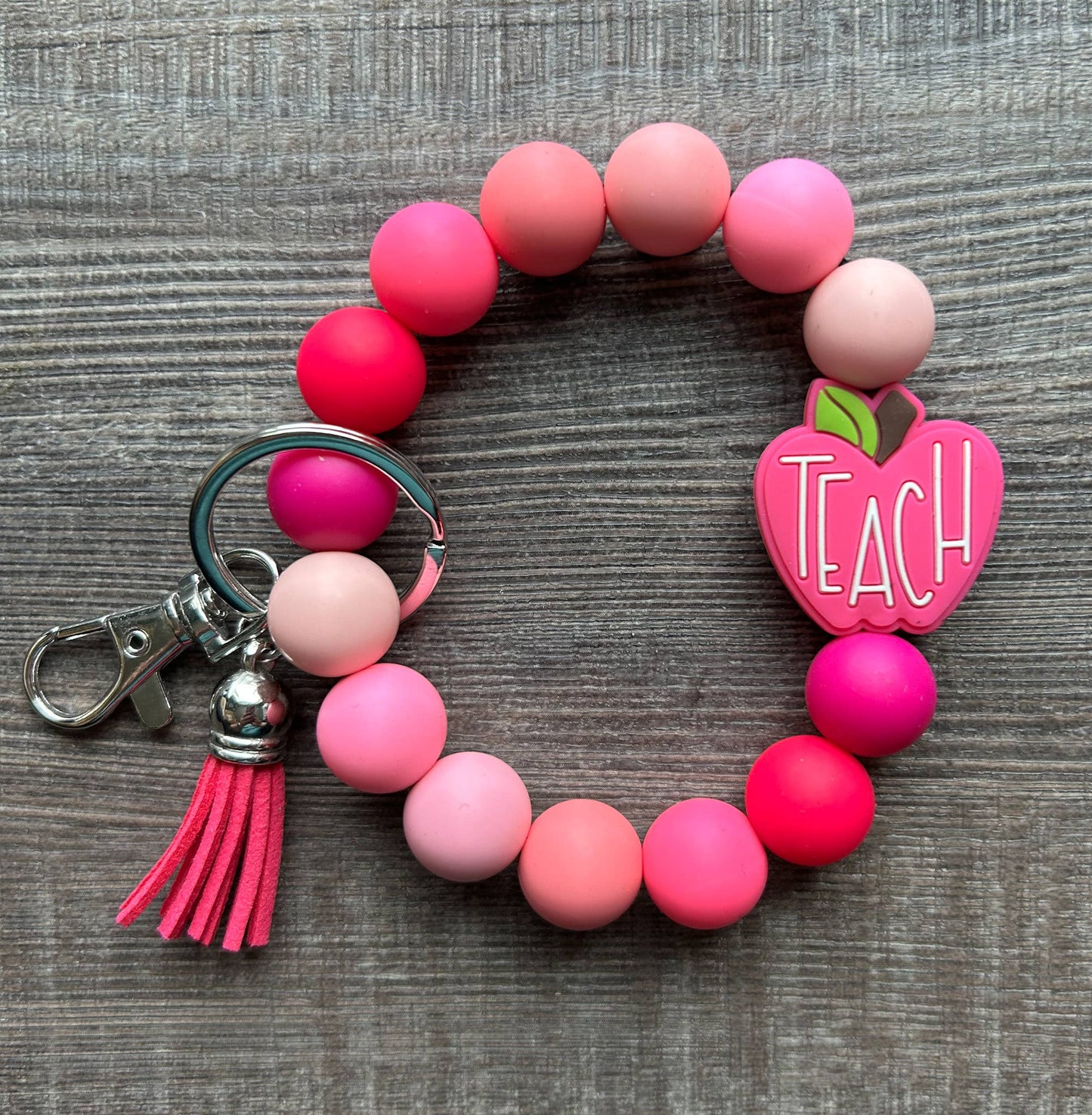 Apple Colorful Teacher Wristlet Keychain: Pink