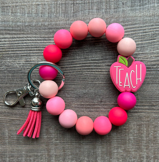 Apple Colorful Teacher Wristlet Keychain: Pink