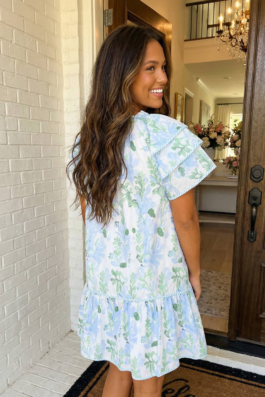 LAS Floral Contrast Edge Layered Mini Dress (S-XL): Sky Blue / Missy / XL