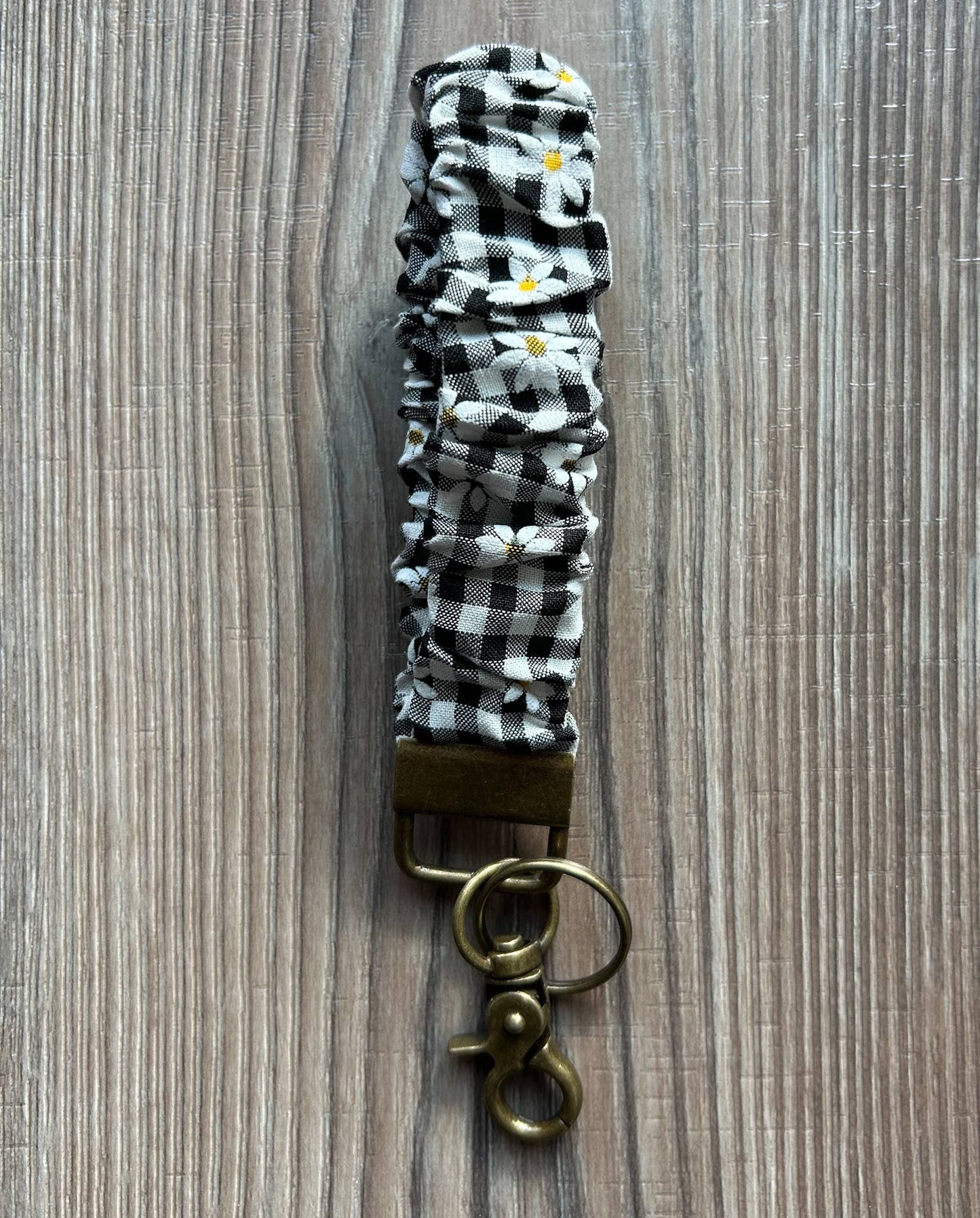 Silky Scrunchie Wristlet Keychain: White Polka Dot