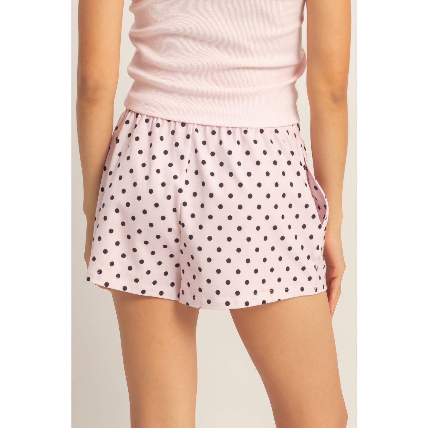 Polka Dot Drawstring Shorts: BROWN / S-M-L(2-2-2)