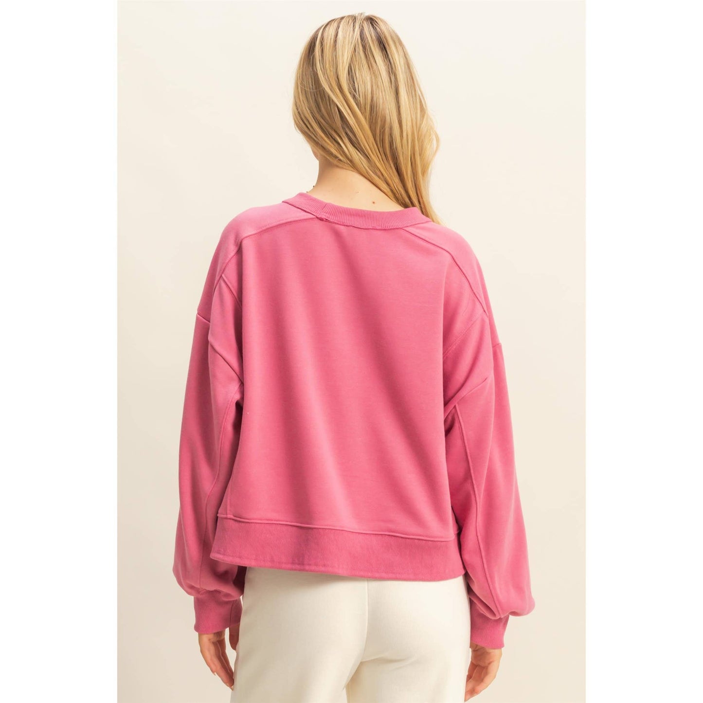 Layered Hem Sweatshirt With Raw Edges: MOSS GREEN / S-M-L(2-2-2)