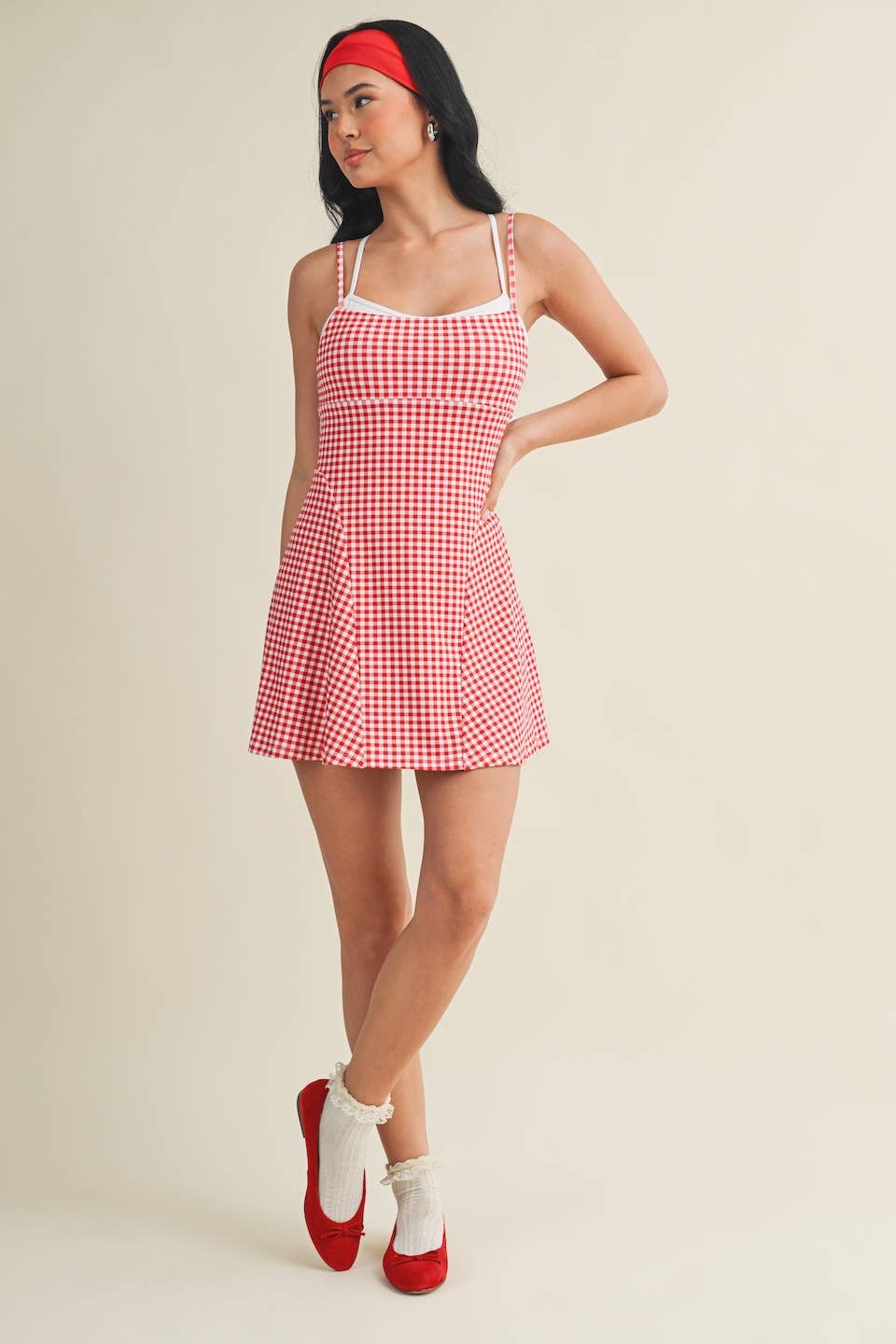 Gingham Print Double Layered Dress: Blue Gingham / S