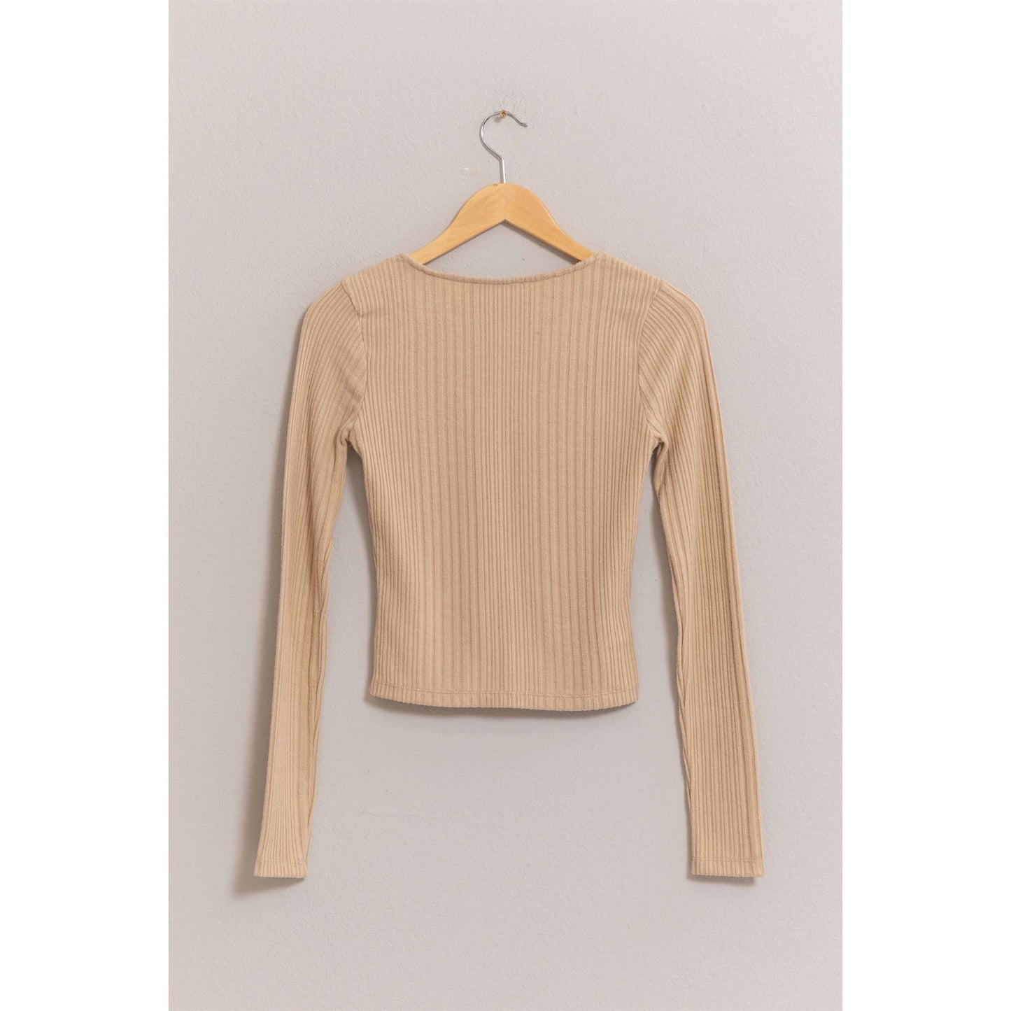 Brushed Ribbed Button-Front Top: GRAY BLUE / S-M-L(2-2-2)