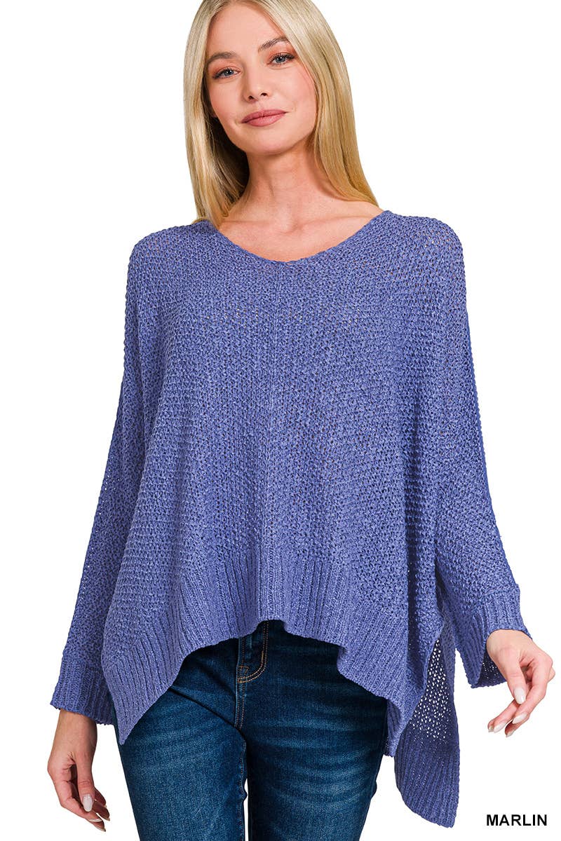 Dolman Sleeve V-Neck Sweater: LT GREY / 3-2 (S/M-L/XL)