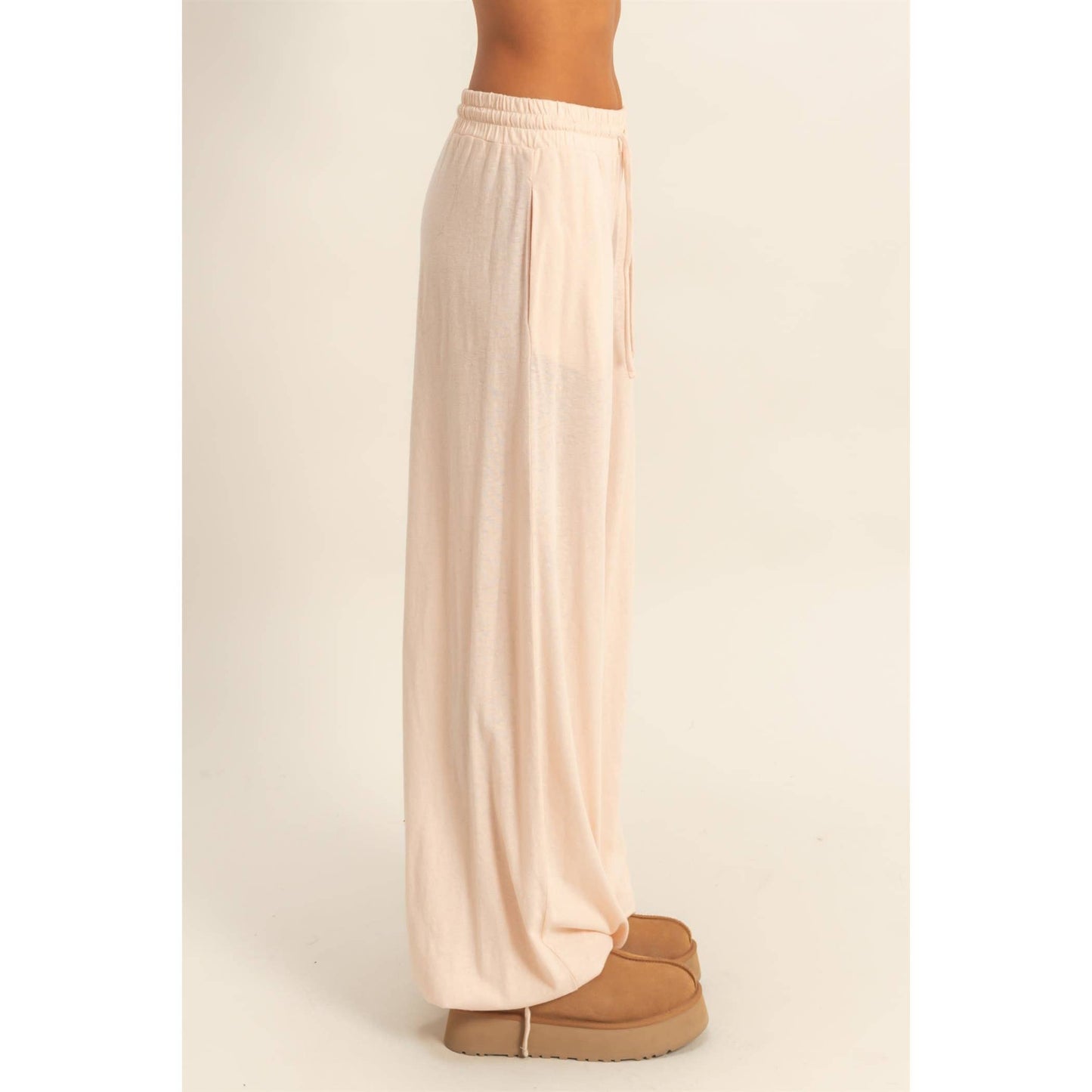 High Waist Drawstring Wide Leg Pants: BLACK / S-M-L(2-2-2)