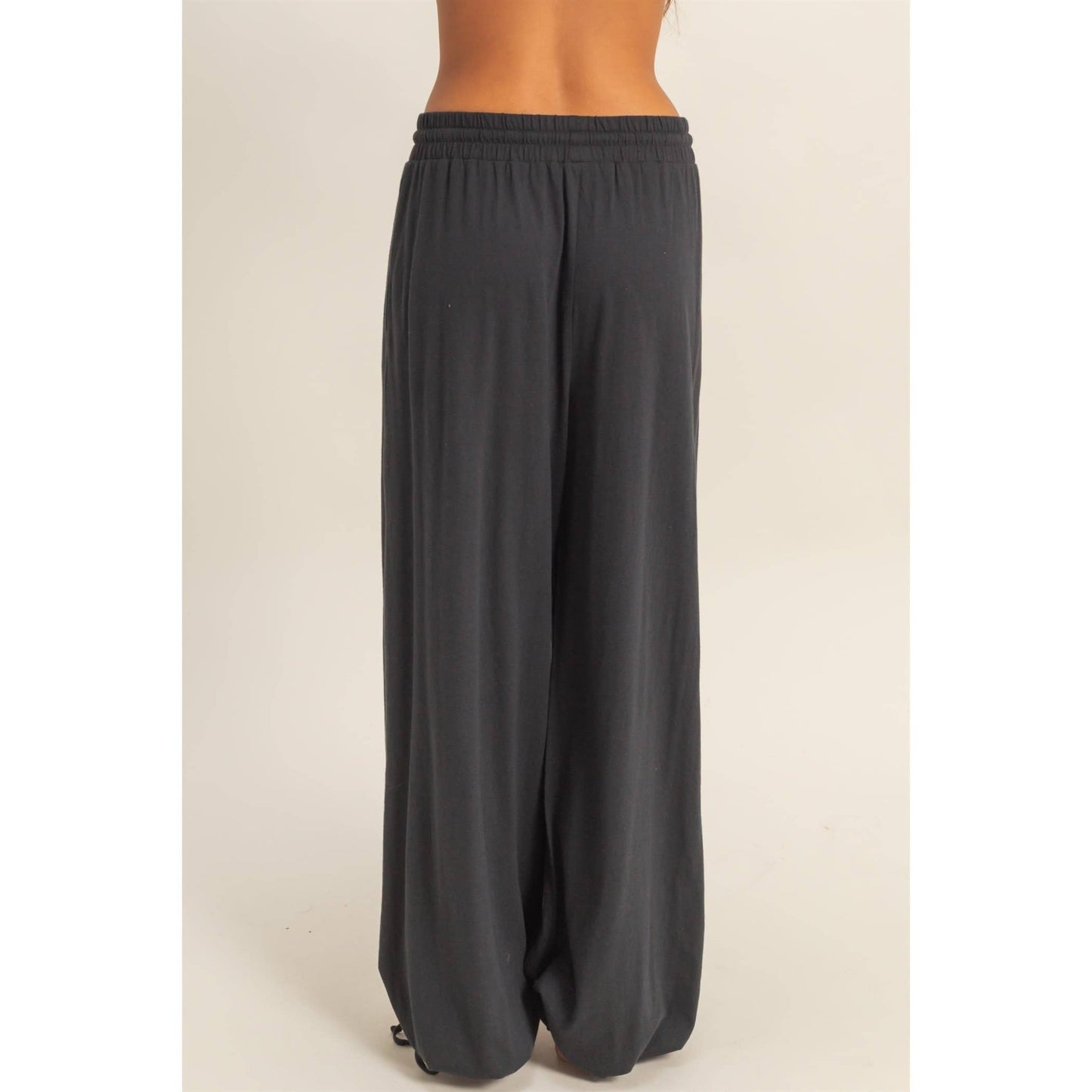 High Waist Drawstring Wide Leg Pants: BLACK / S-M-L(2-2-2)