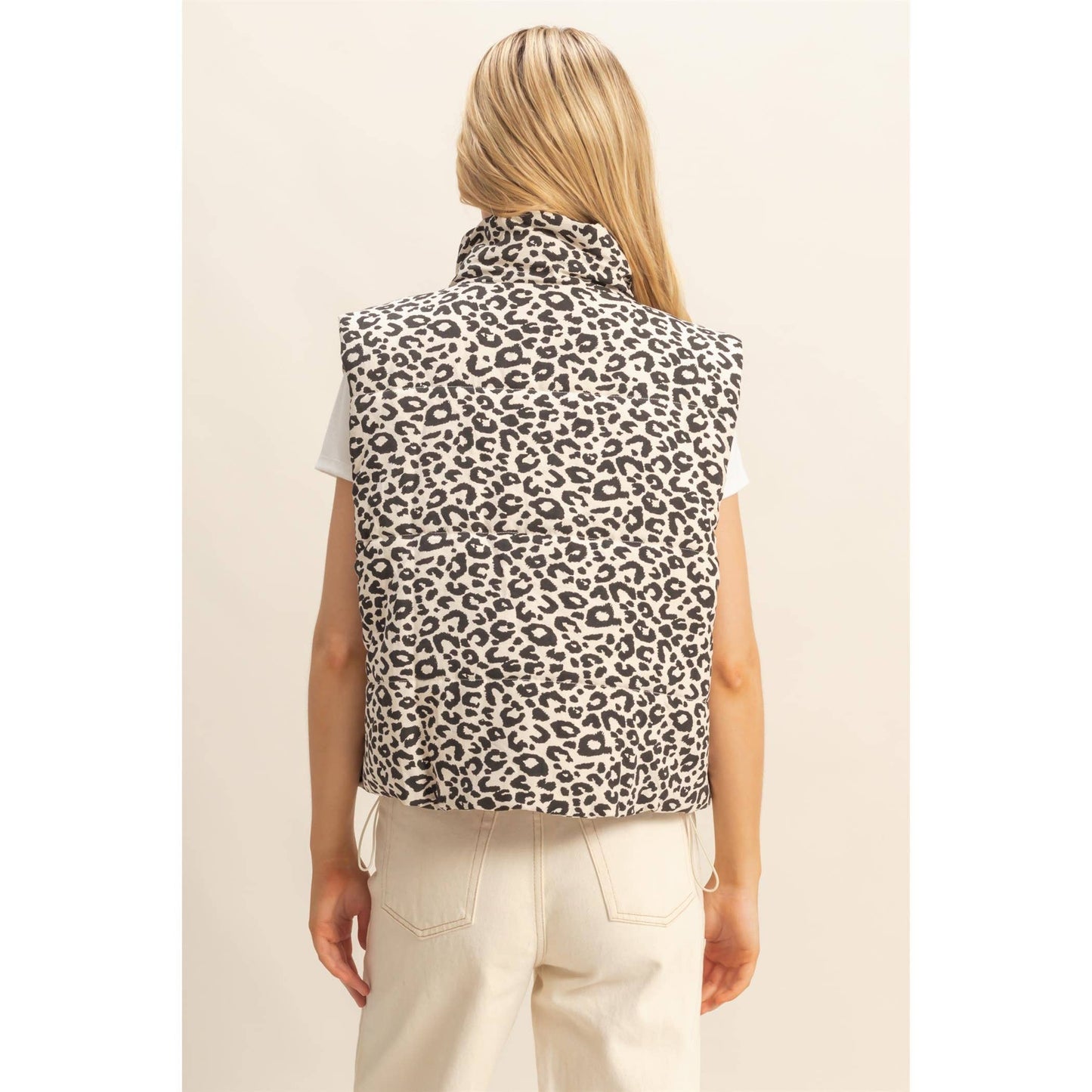 Leopard Print Puffer Vest: BLACK / S-M-L(2-2-2)