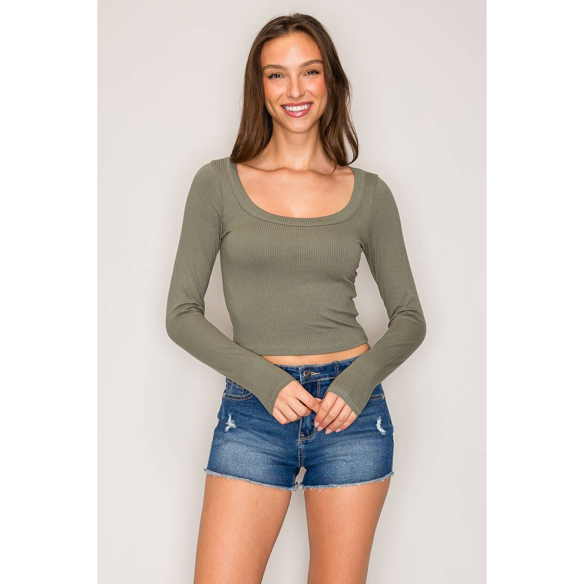 Ribbed Long Sleeve Wide Neck Top: Red / S-M-L(2-2-2)