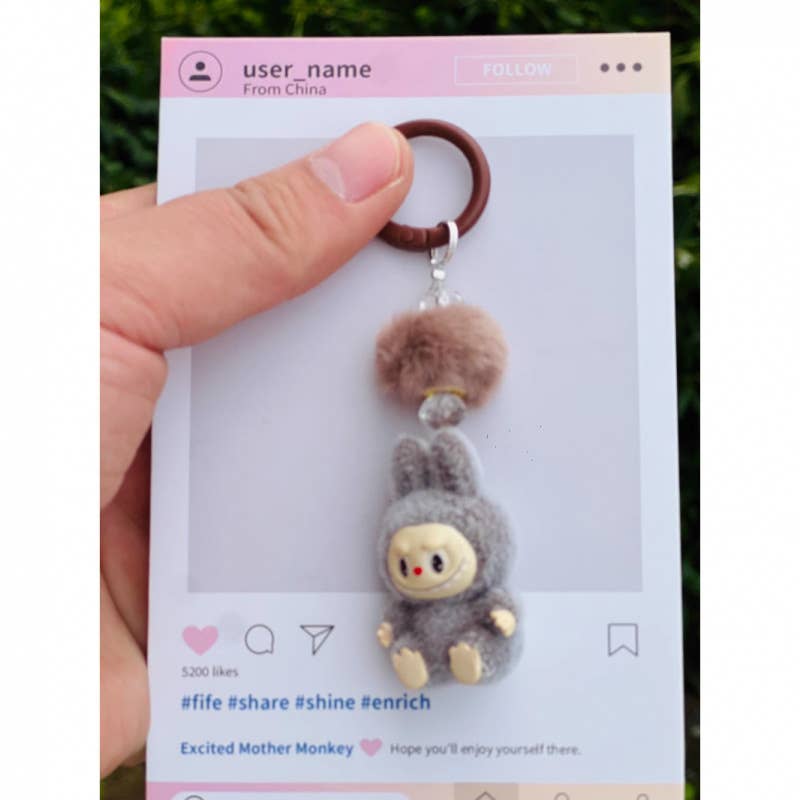 Fluffy Labubu The Monsters keychain bag charm: Purple / S