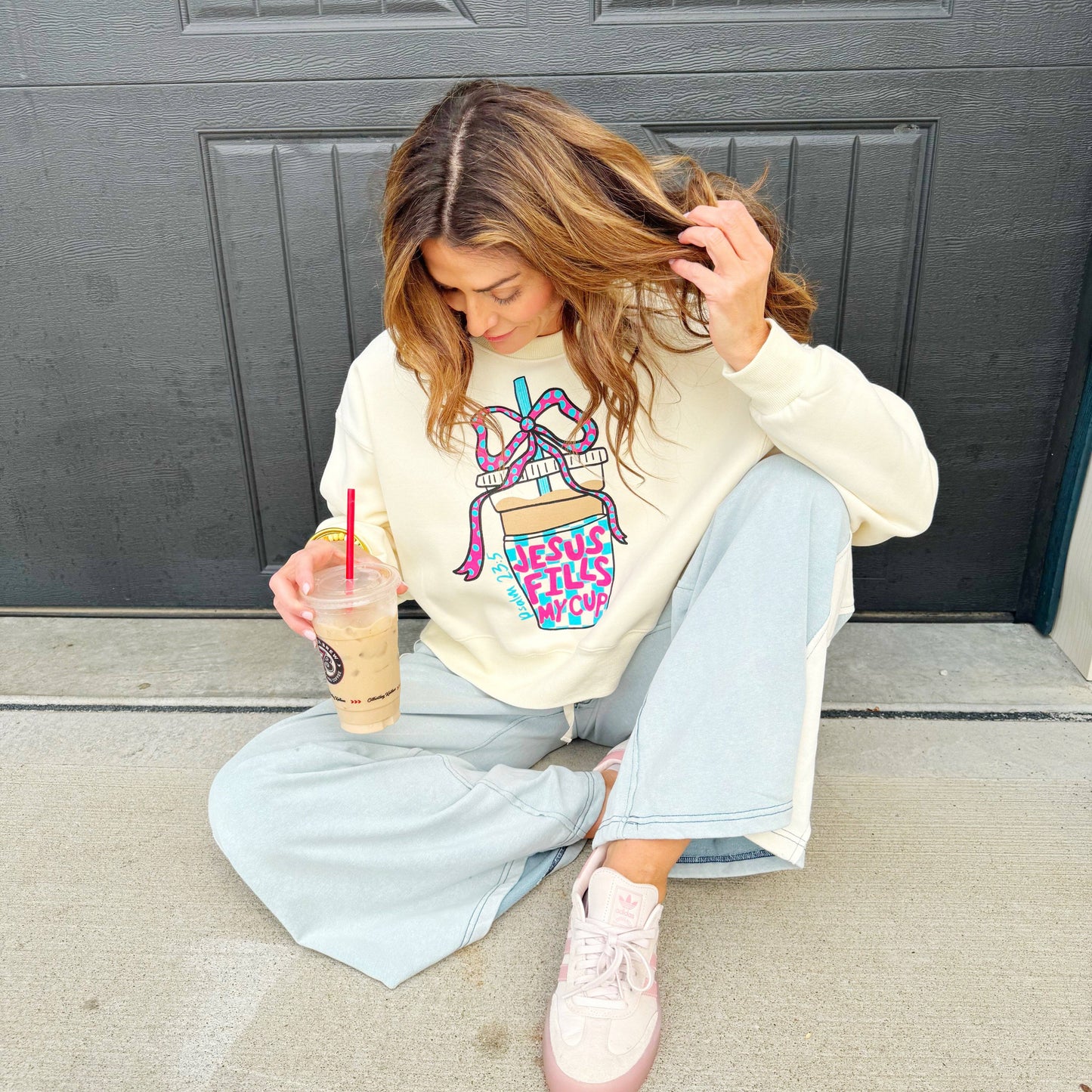 Jesus Fills My Cup Crop Sweatshirt: S/M