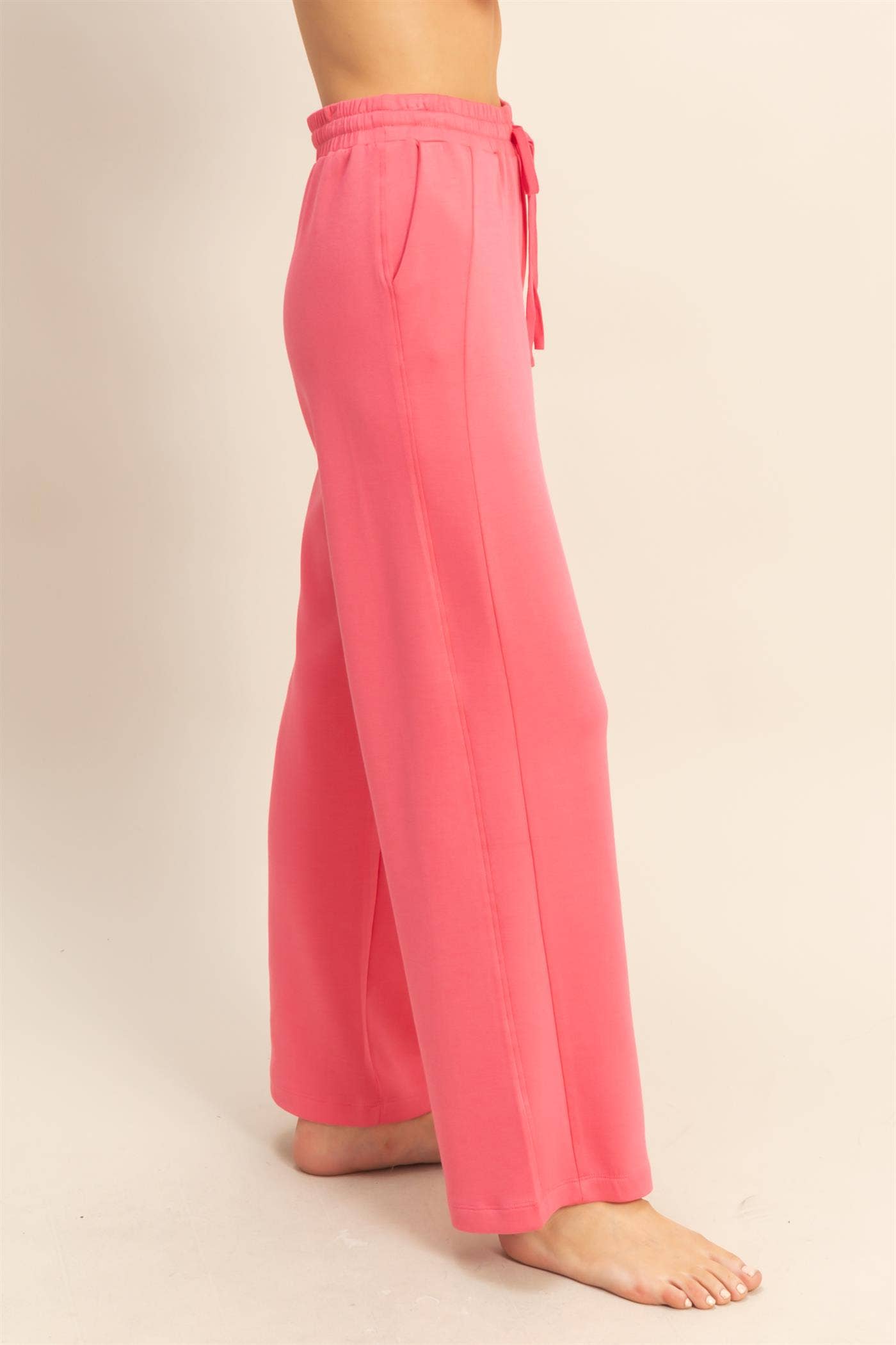Scuba High-Waist Wide-Leg Drawstring Sweatpants: DEEP GREEN / S-M-L(2-2-2)