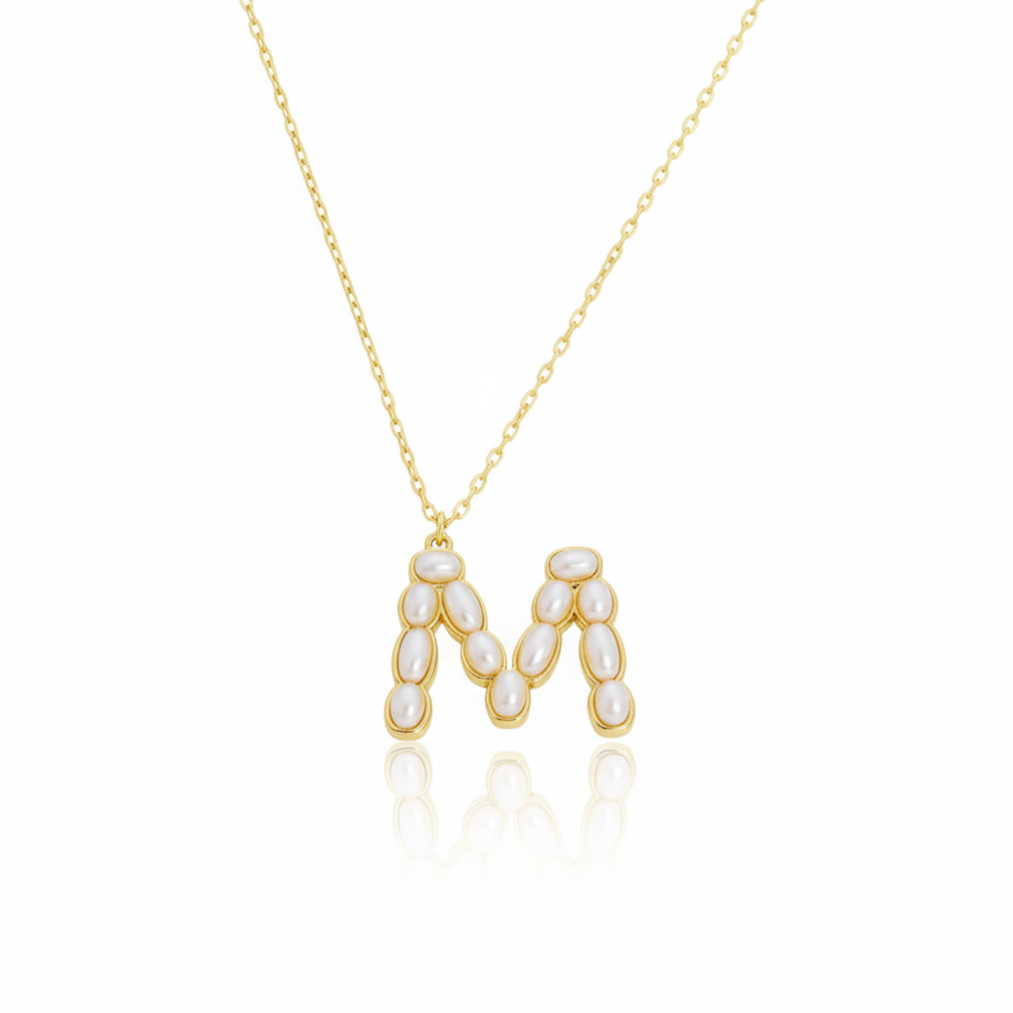 Pearl Mosaic Initial Pendant Necklace: M