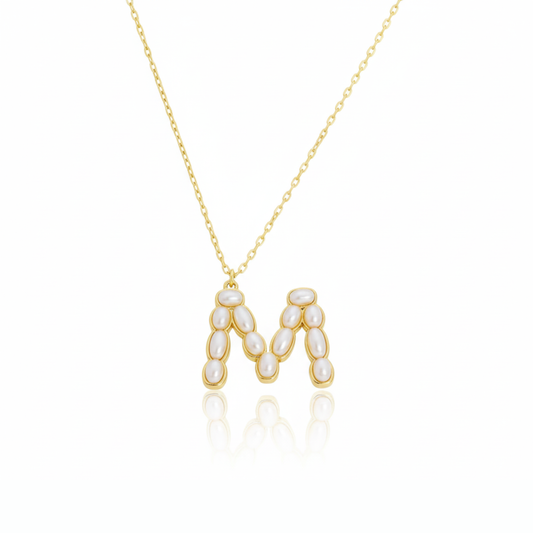 Pearl Mosaic Initial Pendant Necklace: M