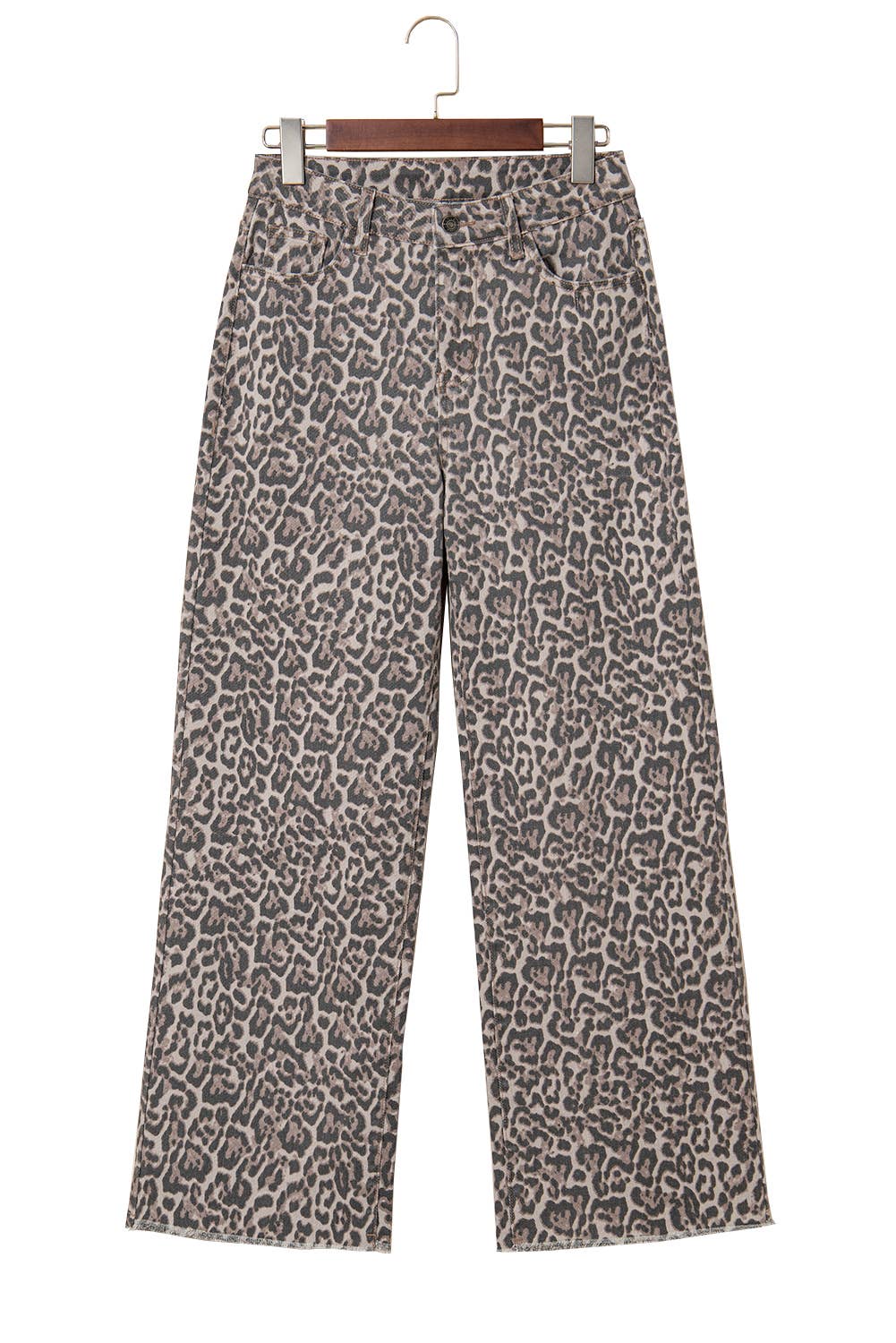Leopard Frayed Edge Wide Leg High Waist Jeans | 4-16: As shown / Missy / 4