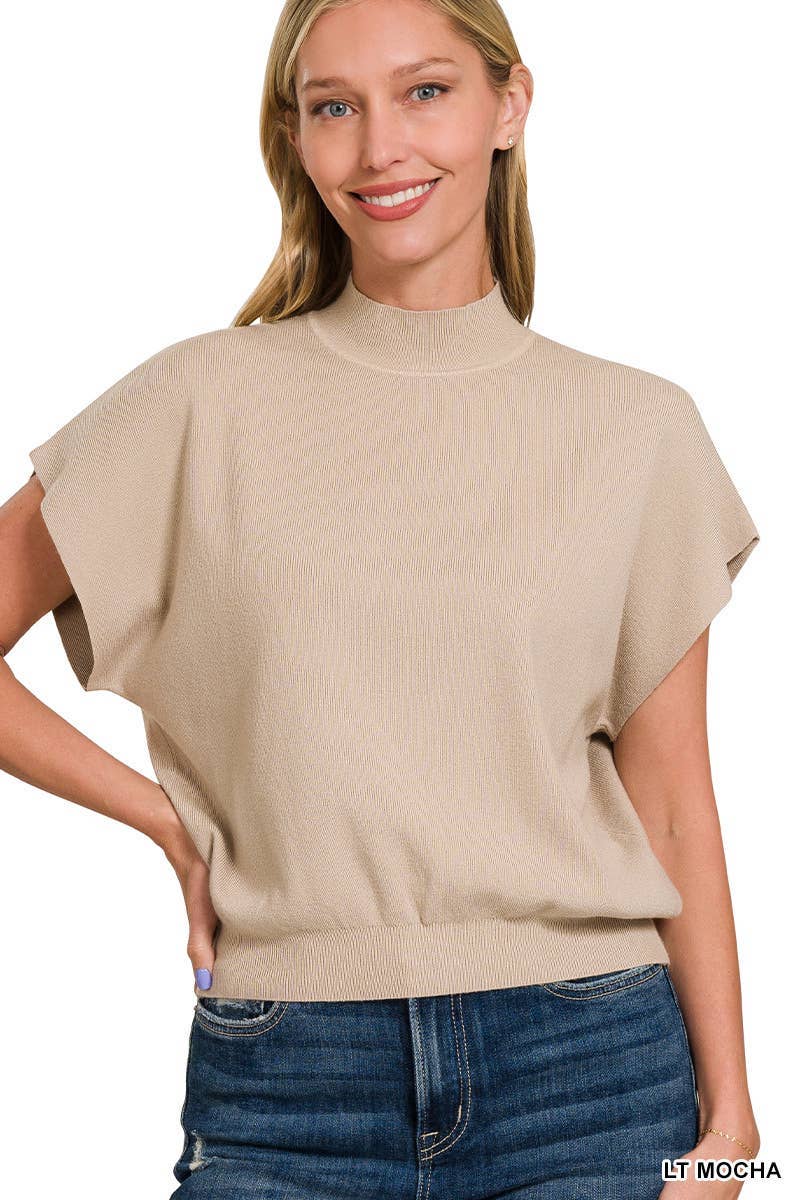 Mock Neck Short Dolman Sleeve Sweater: H DEEP CAMEL / 2-2-2 (S-M-L)