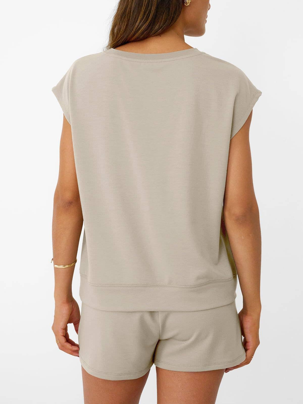Womens Black Lounge Set Cap Sleeve Top and Shorts: Rose Red / 65%Polyester+30%Viscose+5%Elastane / M
