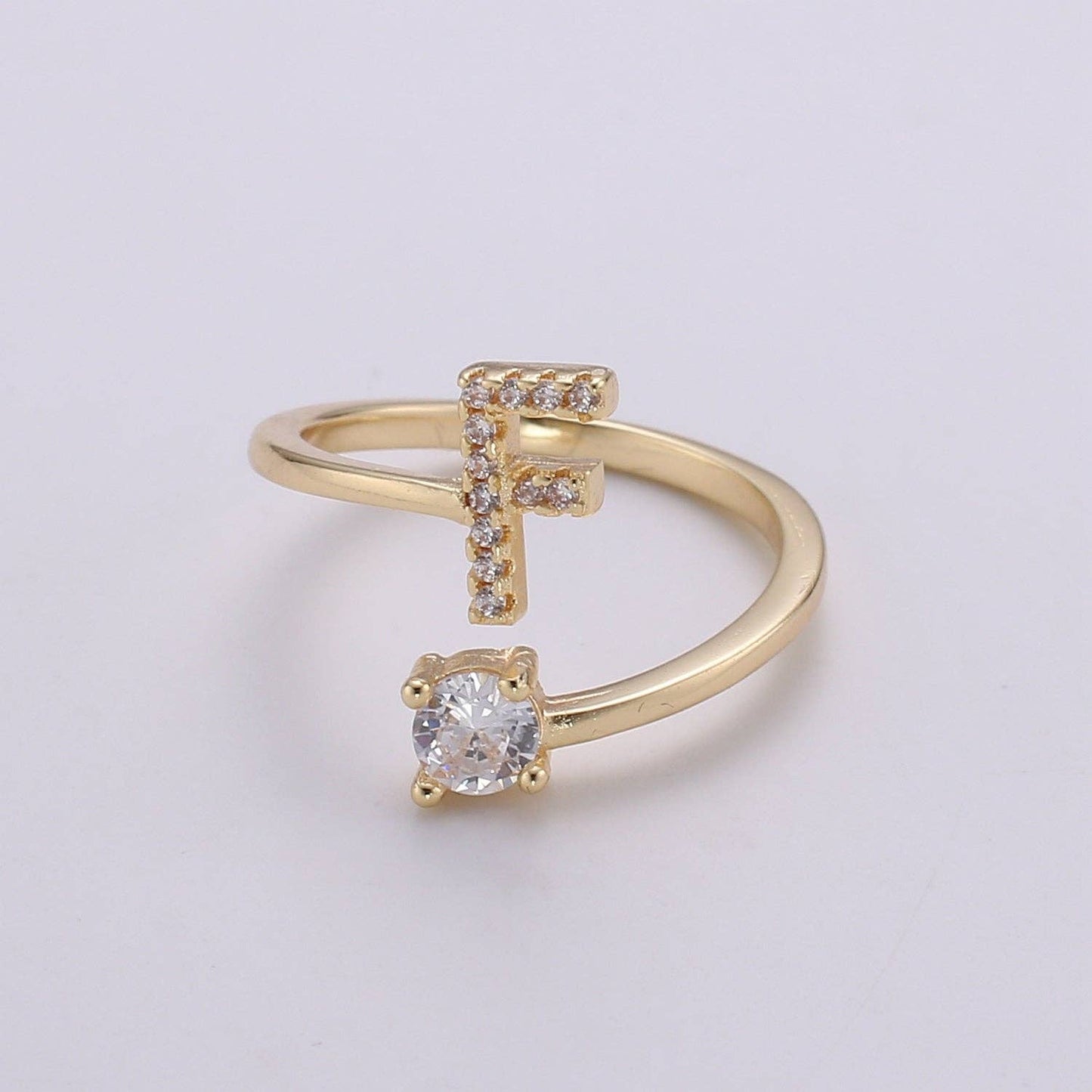 Adjustable Gold Initial Ring With CZ R370~R395: R