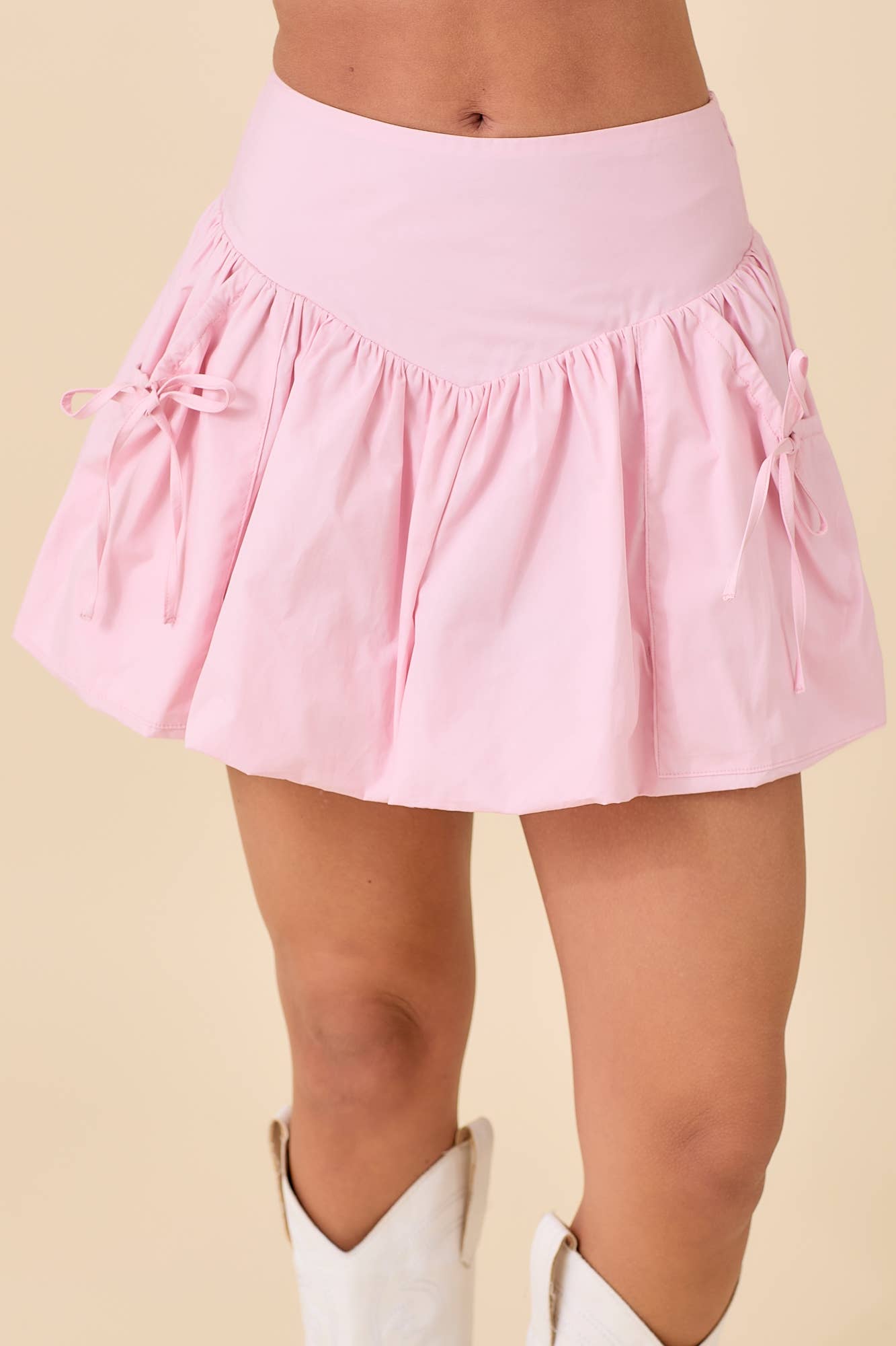 Bubble Skort With Ribbon Bow Tie Pocket Detail: LIGHT PINK / L