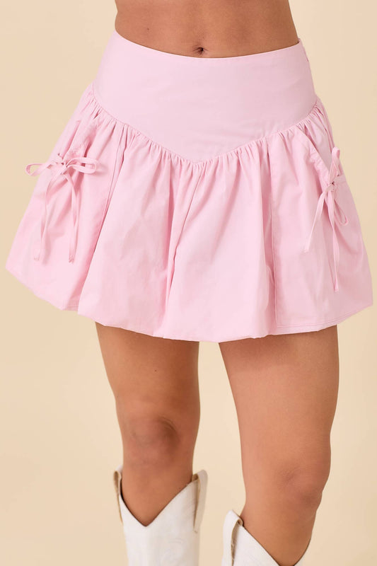Bubble Skort With Ribbon Bow Tie Pocket Detail: LIGHT PINK / M