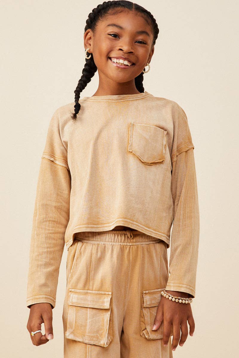 Girls Washed Chest Pocket Long Sleeve Knit T Shirt - 4 Pack: Rust / Pack