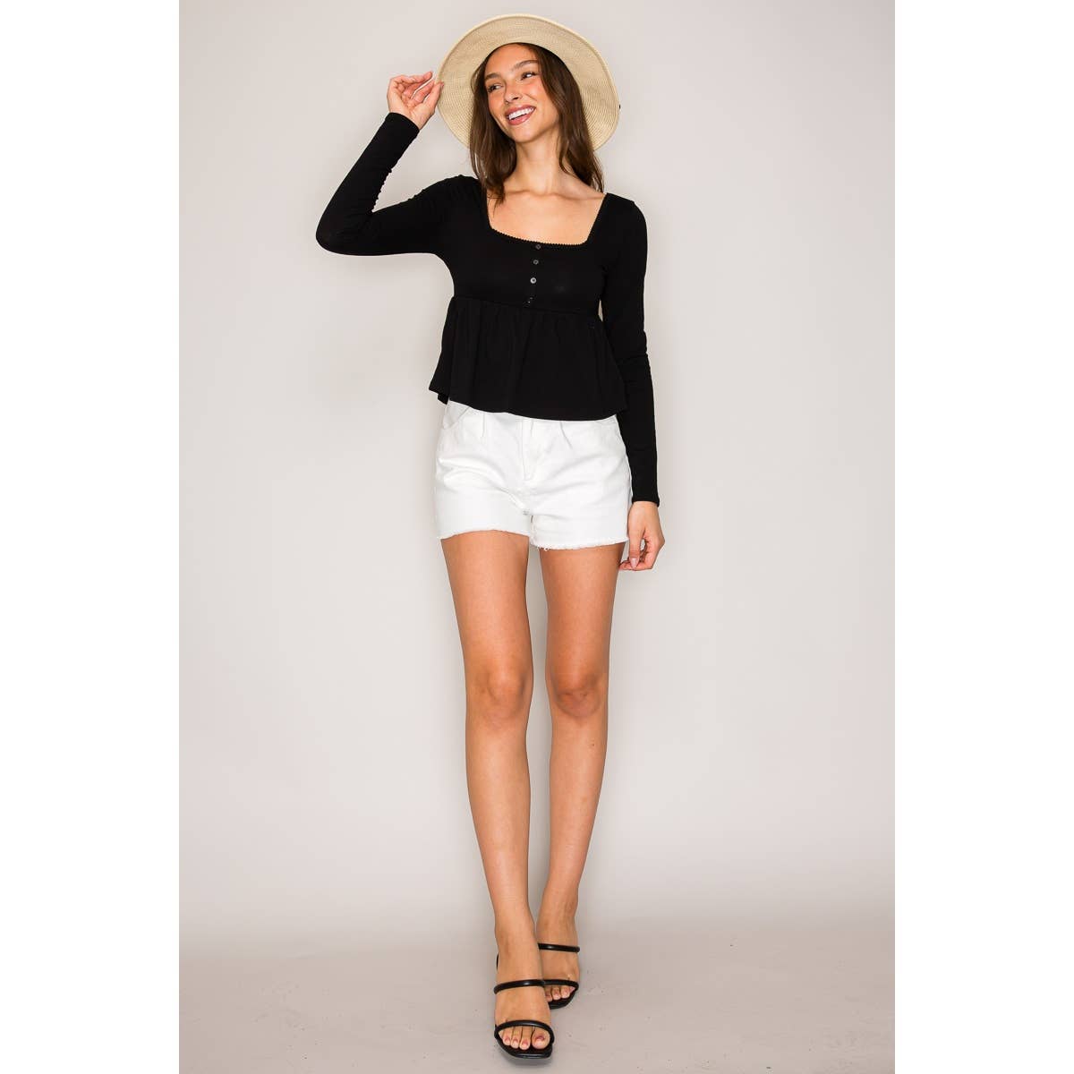 Long Sleeve Babydoll Top: Hot Fudge / S-M-L(2-2-2)