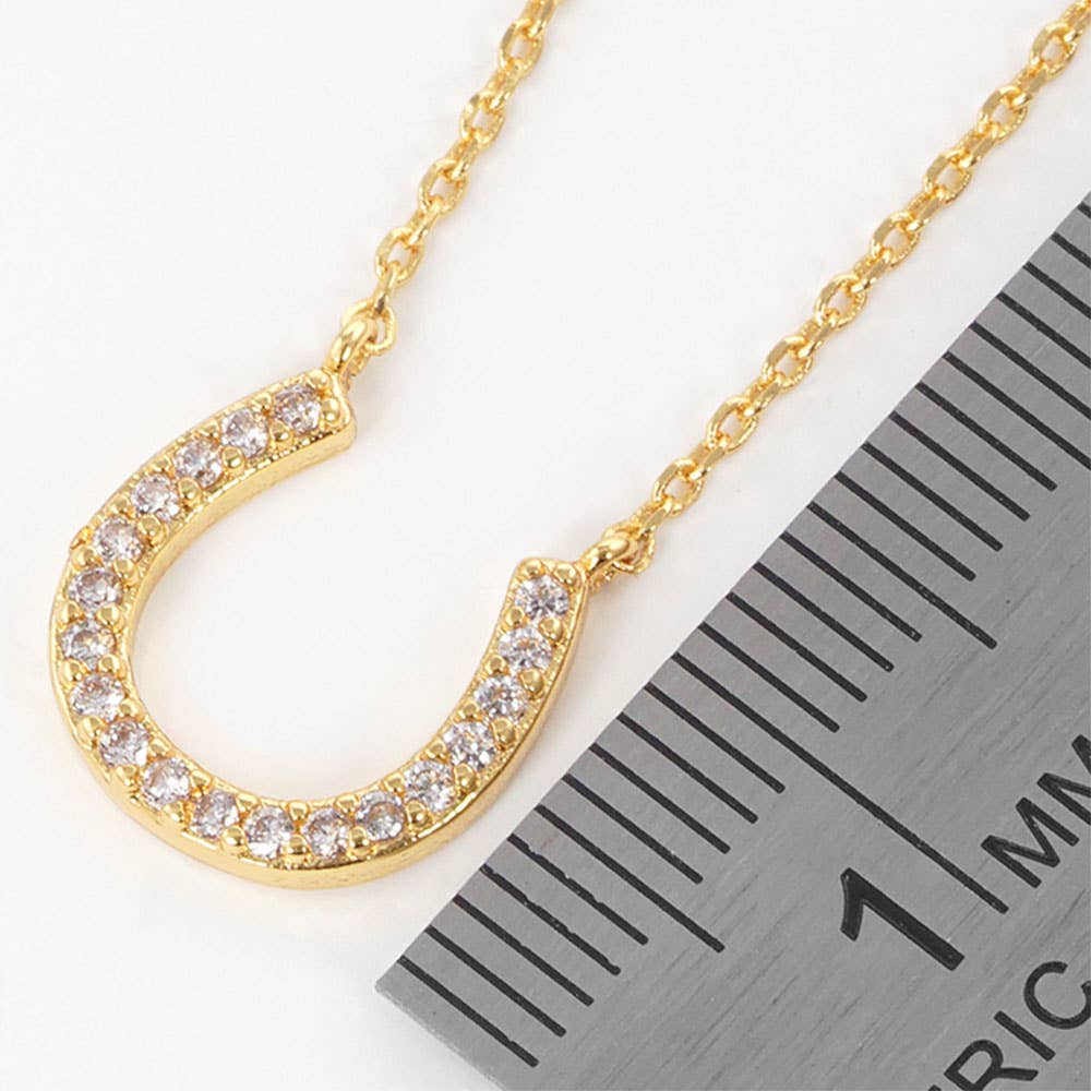 Gold Dipped CZ Stone Paved Horseshoe Pendant Necklace: Clear,Gold