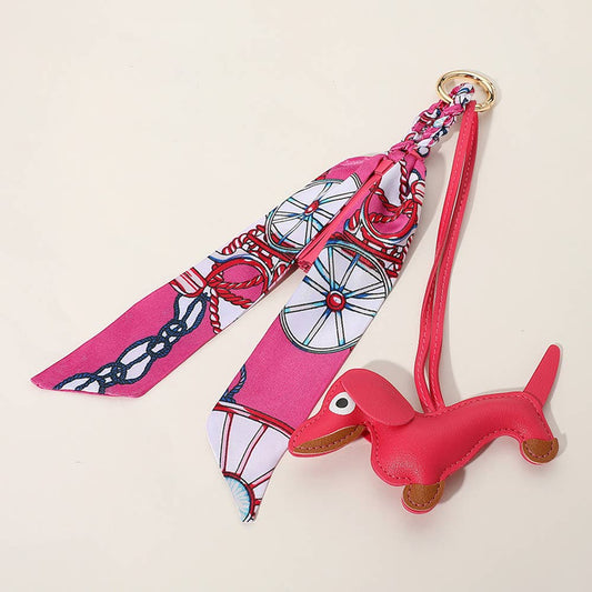 Faux Leather Dog Tassel Scarf Keychain / Bag Charm: Fuchsia