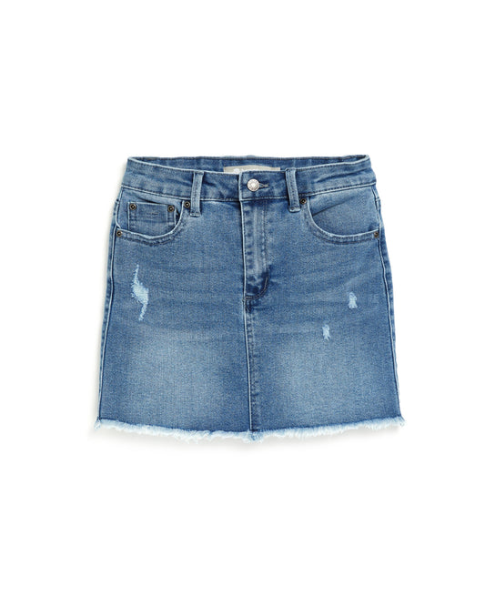 GIRLS-LISA-MINI FRAY HEM SKIRT/26770-D-D7GF: INDIGO / 7 / 26770-D-D7GF
