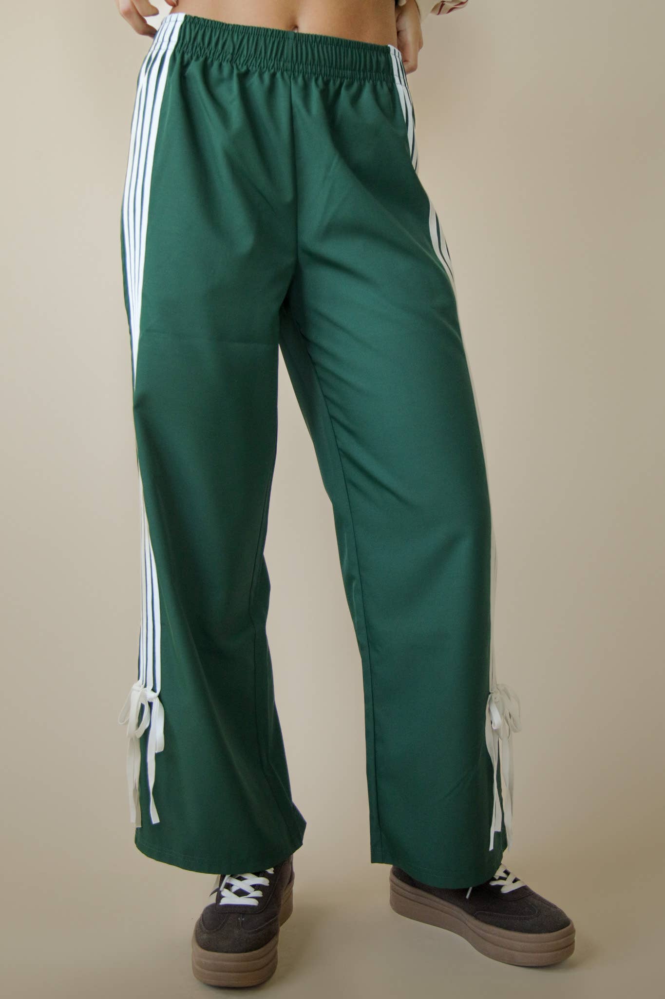 NP70839-Side Ribbon Detail Jersey Pants: RED / S-M-L/2-2-2