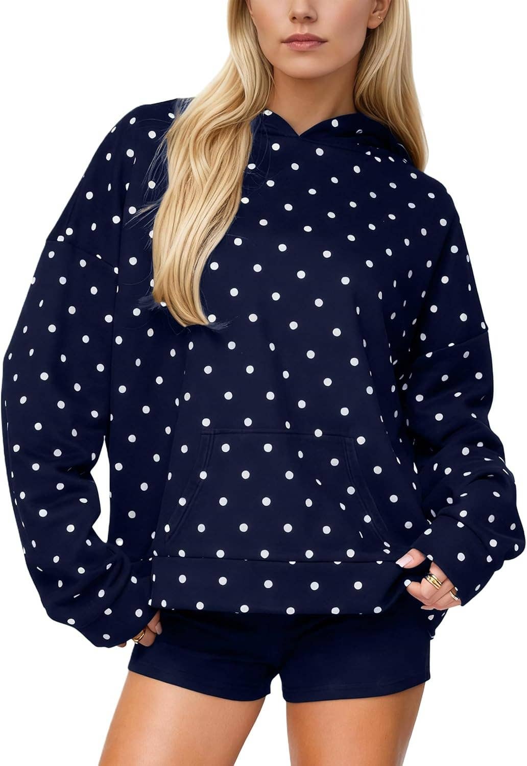 Oversized Polka dot print hoodie: Black / S