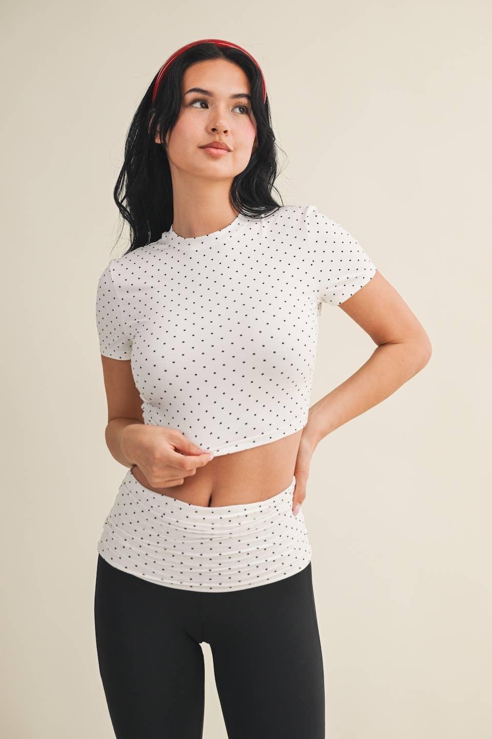 Polka Dot Soft Knit Jersey Crewneck Tee: Blue Polka Dot / M