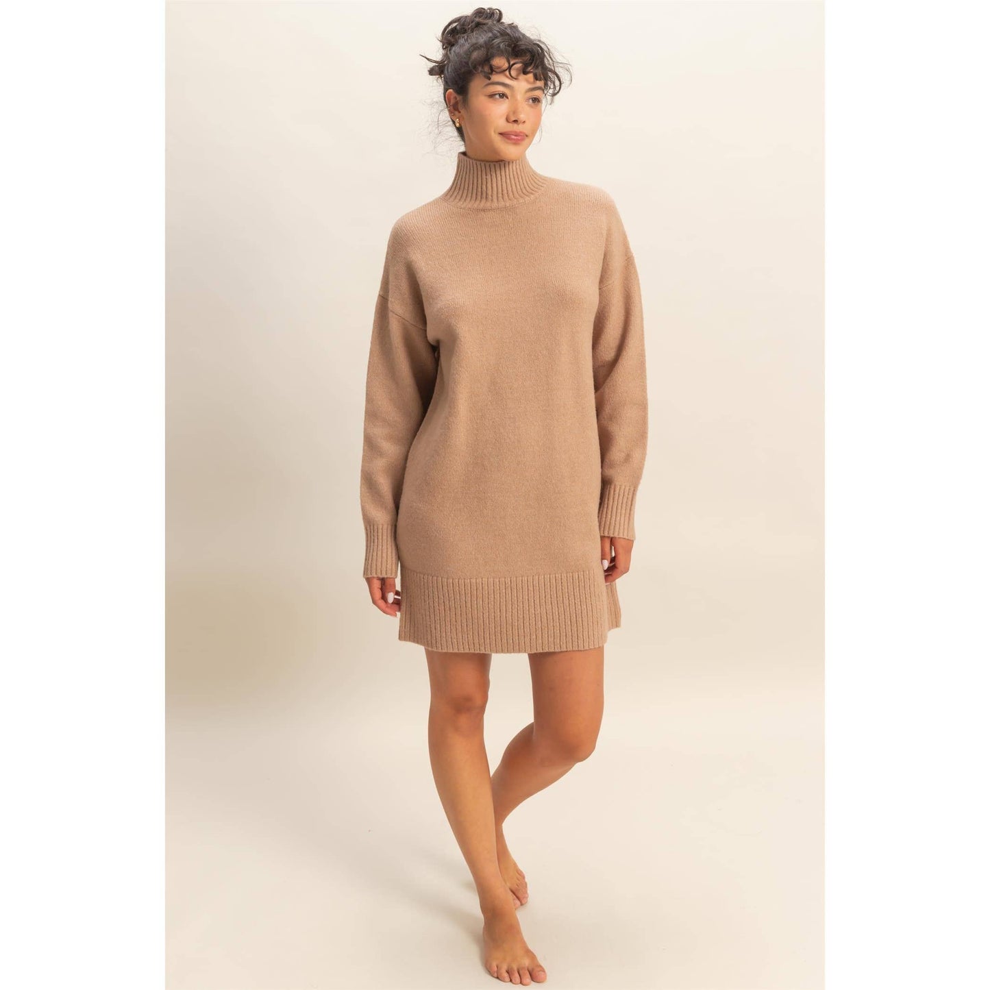 High Neck Sweater Mini Dress: BLACK / S-M-L(2-2-2)