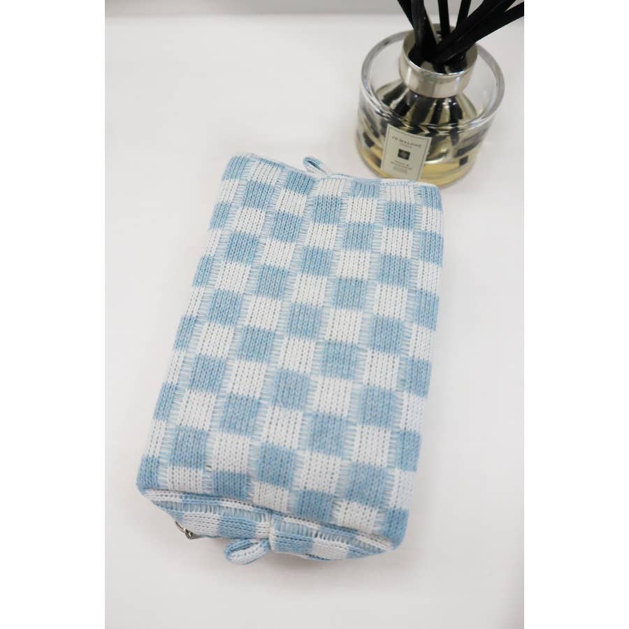 Checkered Knitted Cosmetic Bag: LAVENDER / ONE