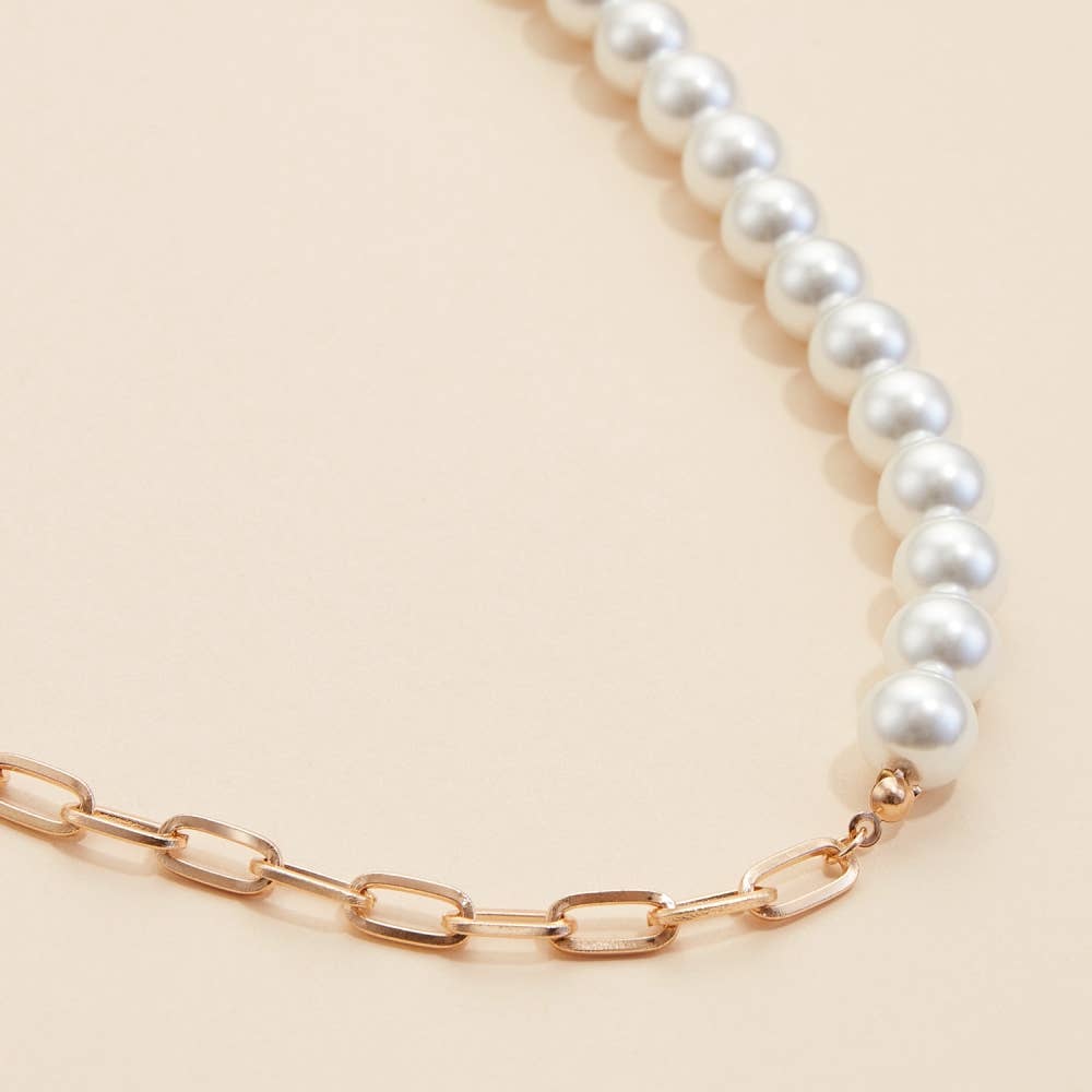 Pearl Charms & Chain Linked Short Necklace: Rhodium / One / B4SNE3266