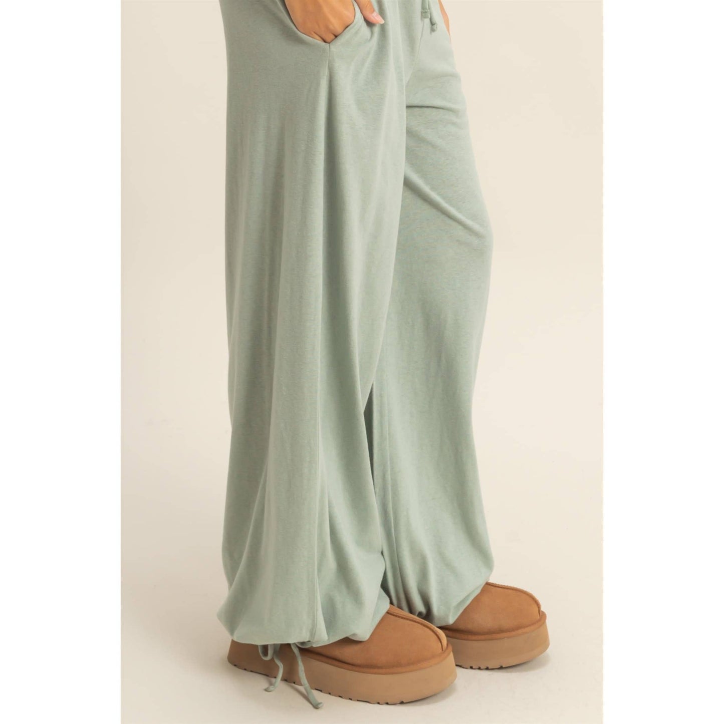 High Waist Drawstring Wide Leg Pants: BLACK / S-M-L(2-2-2)