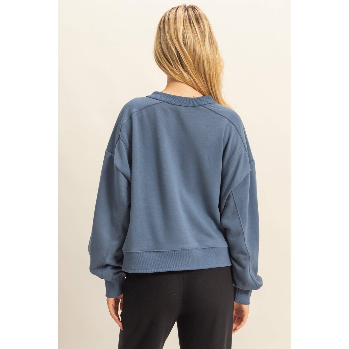 Layered Hem Sweatshirt With Raw Edges: MOSS GREEN / S-M-L(2-2-2)