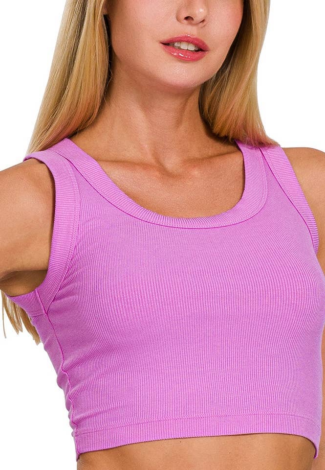 Ribbed Scoop Neck Cropped Tank Top: BLACK / 2-2-1 (S-M-L)