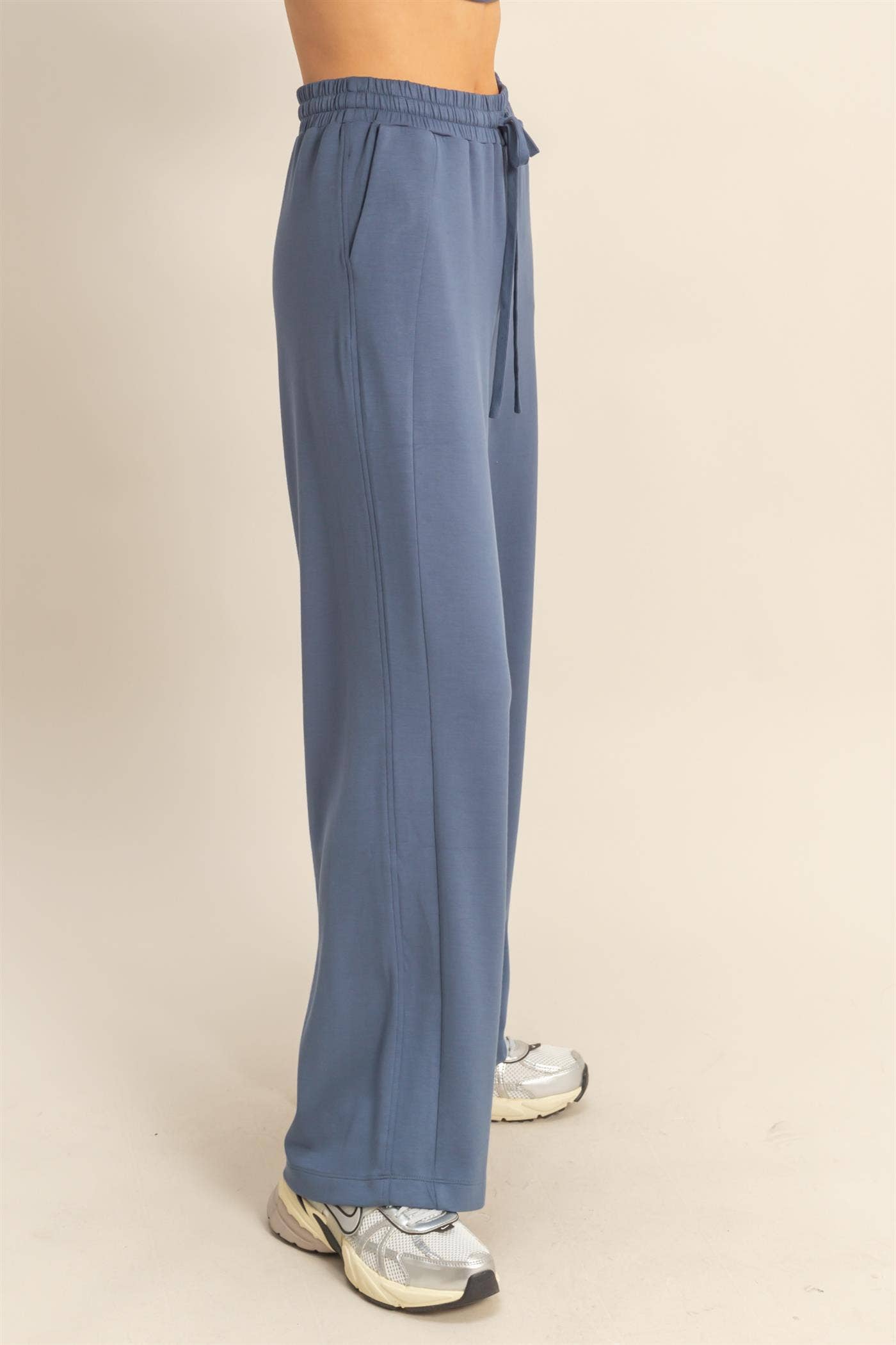 Scuba High-Waist Wide-Leg Drawstring Sweatpants: DEEP GREEN / S-M-L(2-2-2)