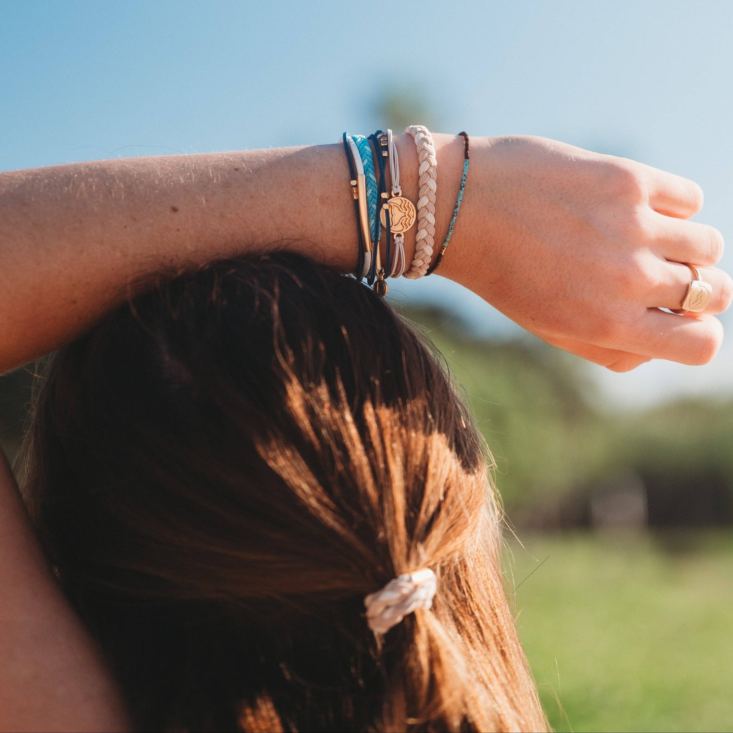 "Protect" Beachy Blues and Sands with Whale Charm Hair Tie Bracelets: Small