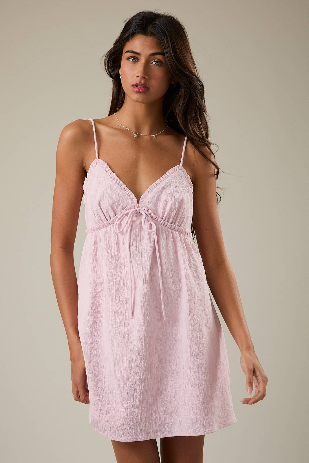 RUFFLE DETAIL SPAGHETTI STRAP SLEEVELESS A-LINE MINI DRESS: Red / M