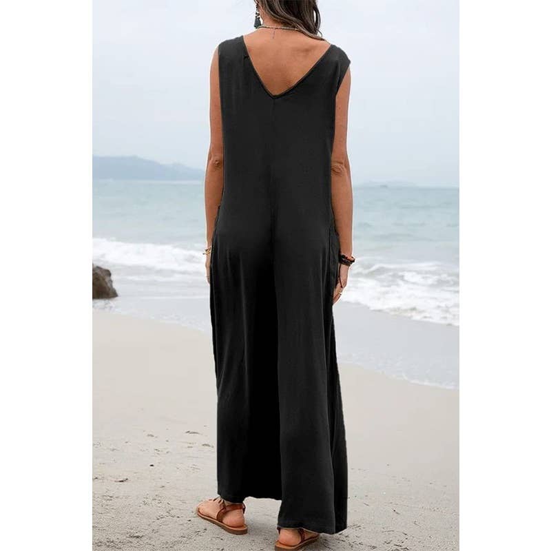 New Solid Color Pocket Fashion Jumpsuit : OLIVE GREEN / M
