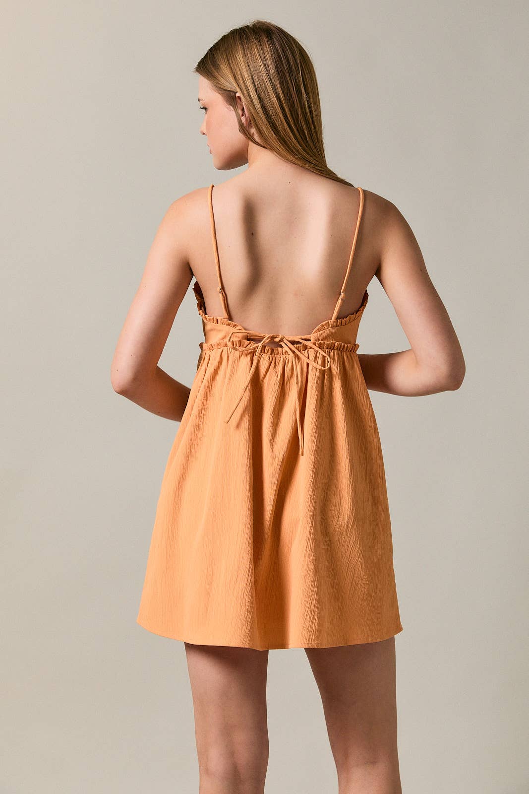 RUFFLE DETAIL SPAGHETTI STRAP SLEEVELESS A-LINE MINI DRESS: Red / M